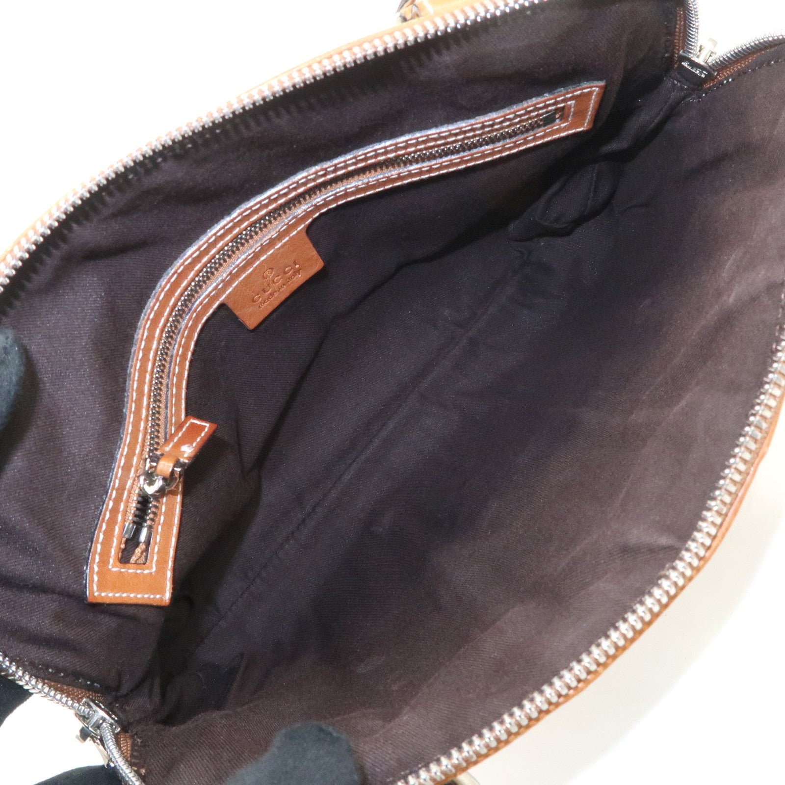 GUCCI Interlocking G Sherry Leather Canvas Hand Bag Beige 114882 Used