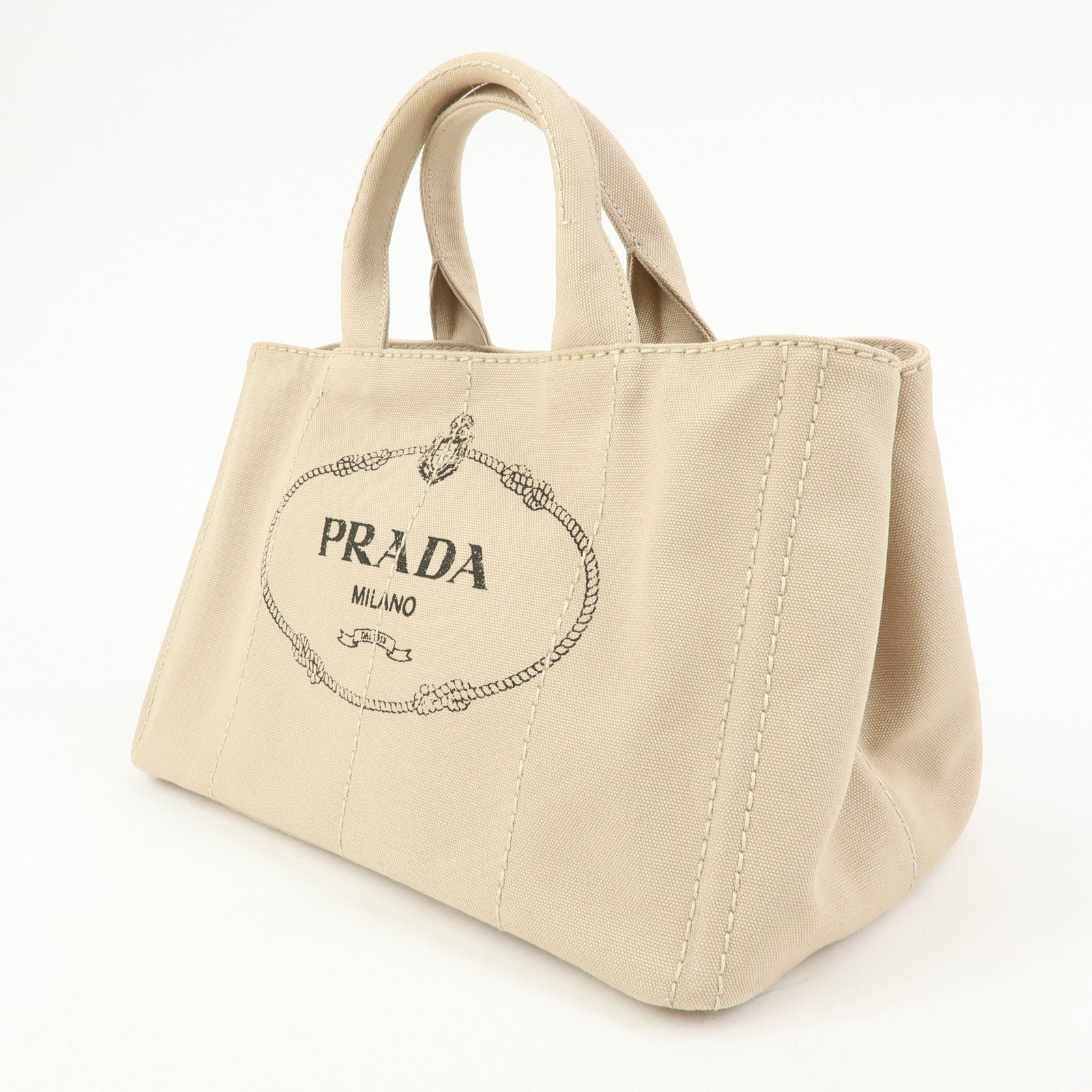 PRADA Canapa Triangle Logo 2Way Tote Hand Shoulder Bag Beige B1877G