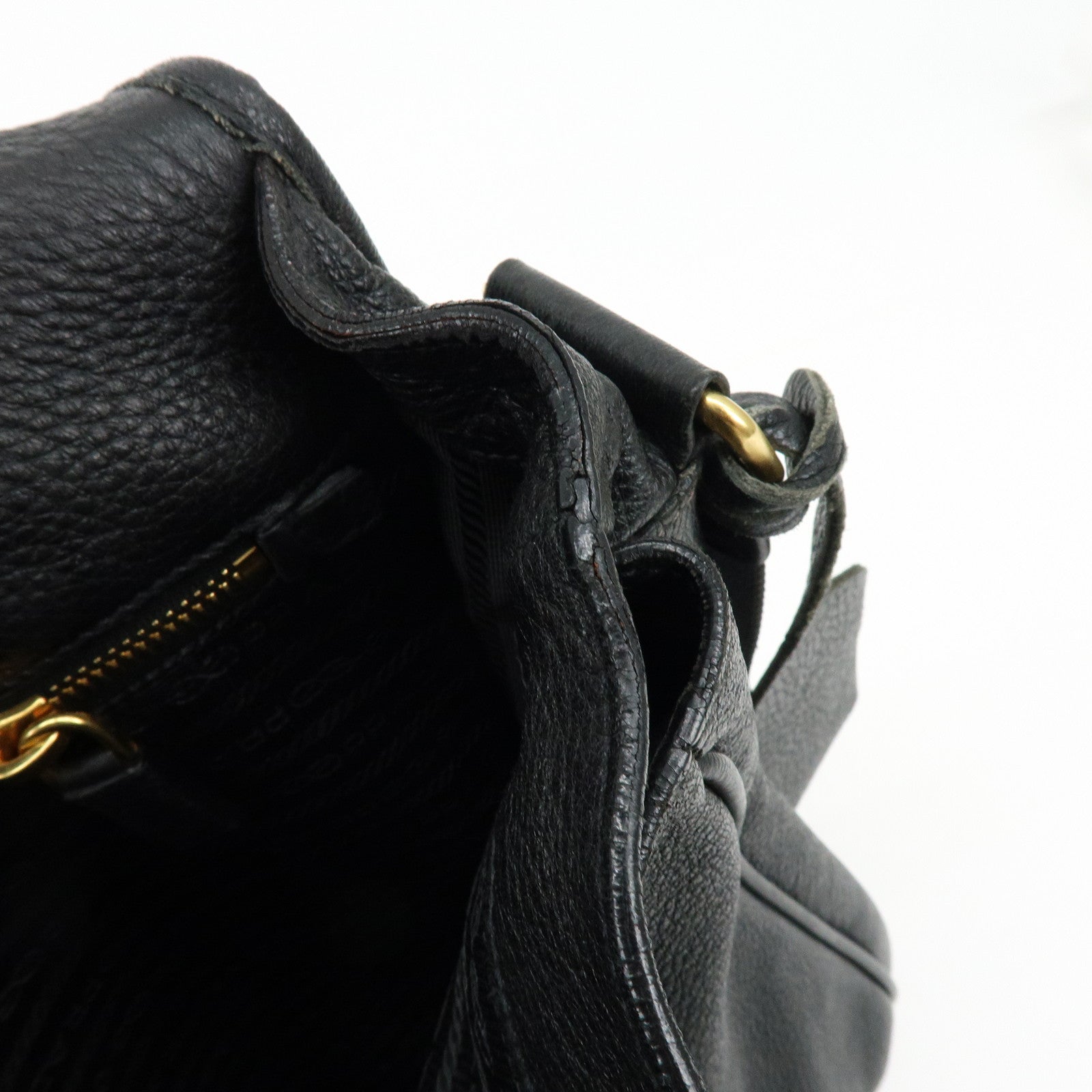 PRADA Logo Leather Shoulder Bag Crossbody Bag Black VA0638