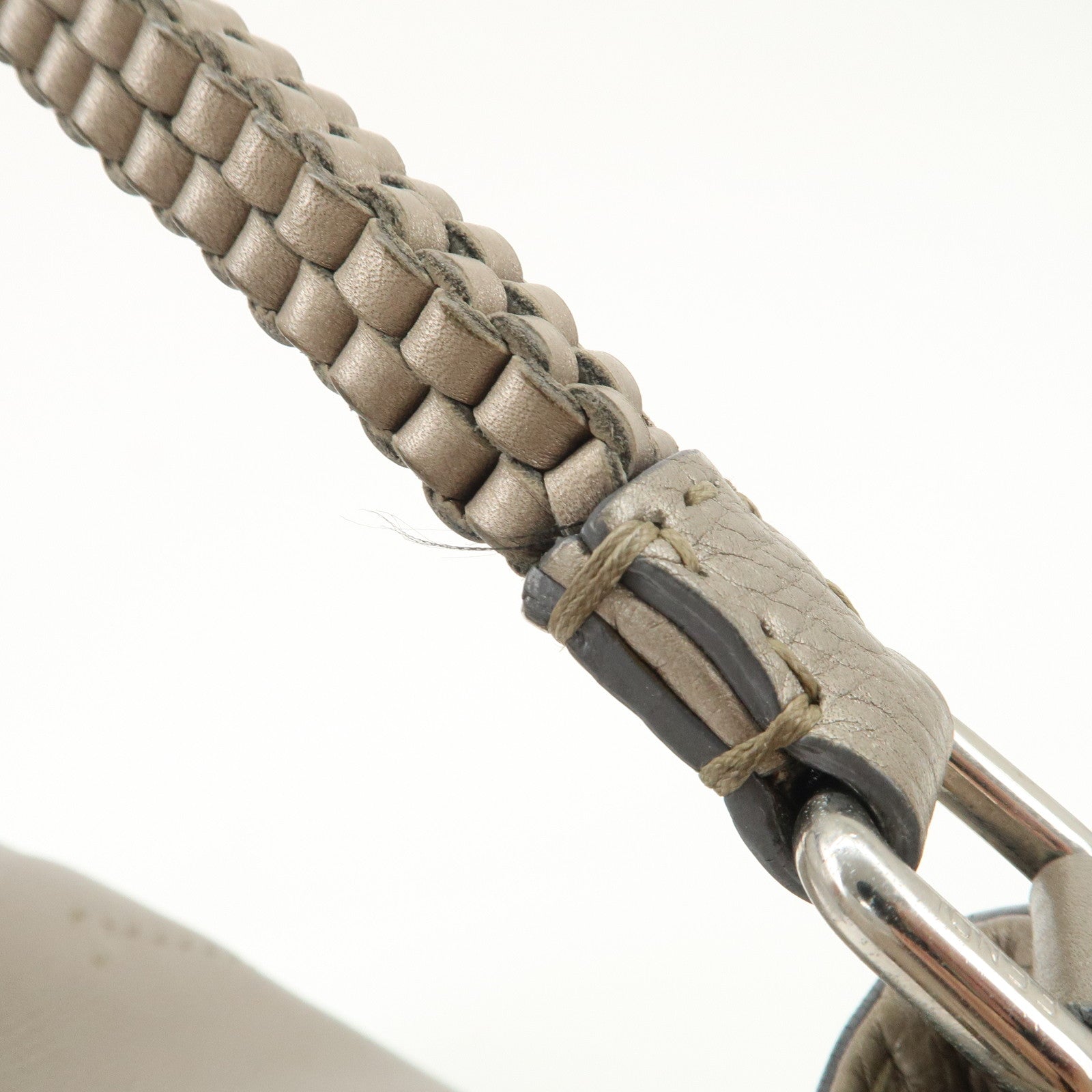 FENDI Selleria Leather Tote Bag Shoulder Bag Hand Bag Gray Used