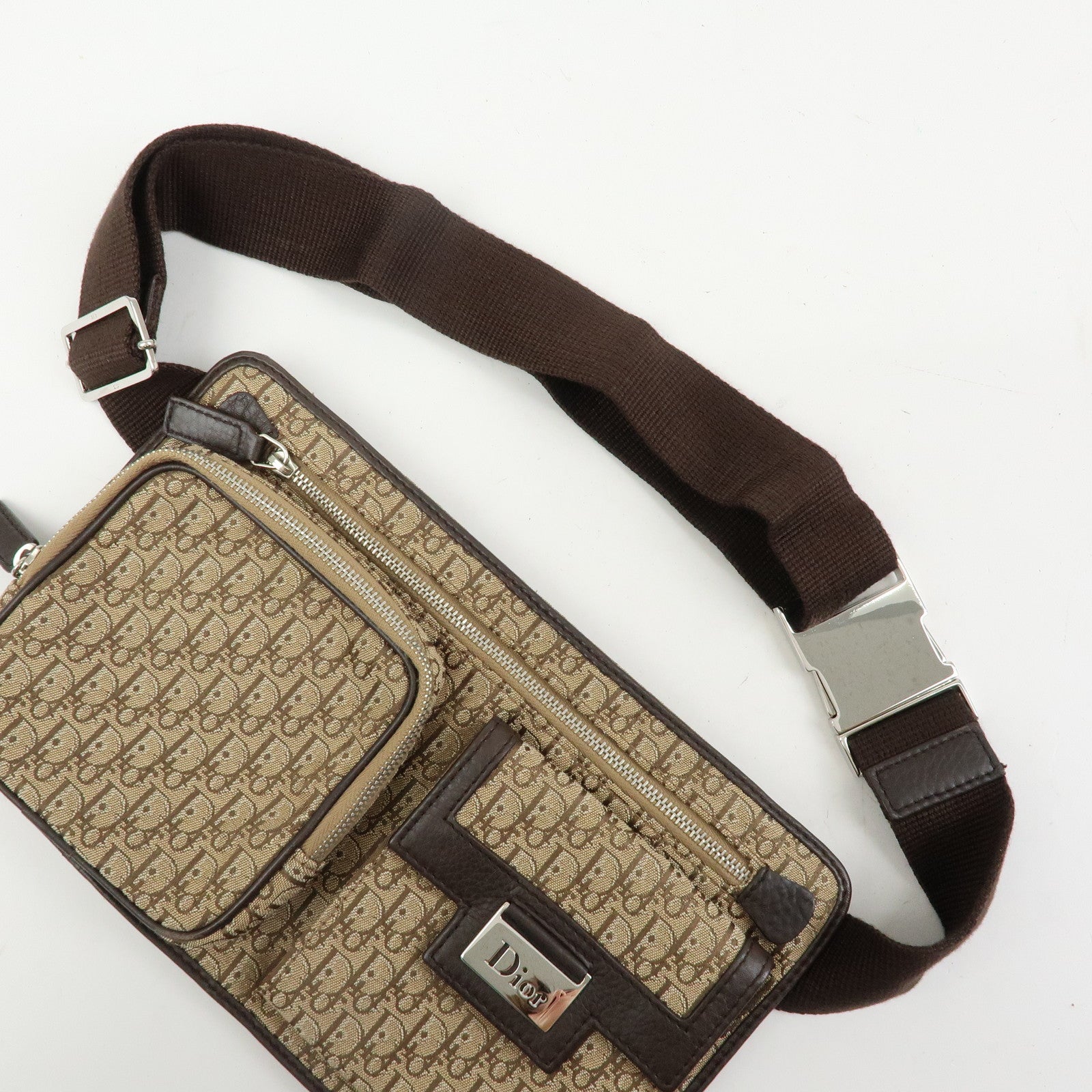 Christian Dior Trotter Street Chic Canvas Leather Waist Bag Brown