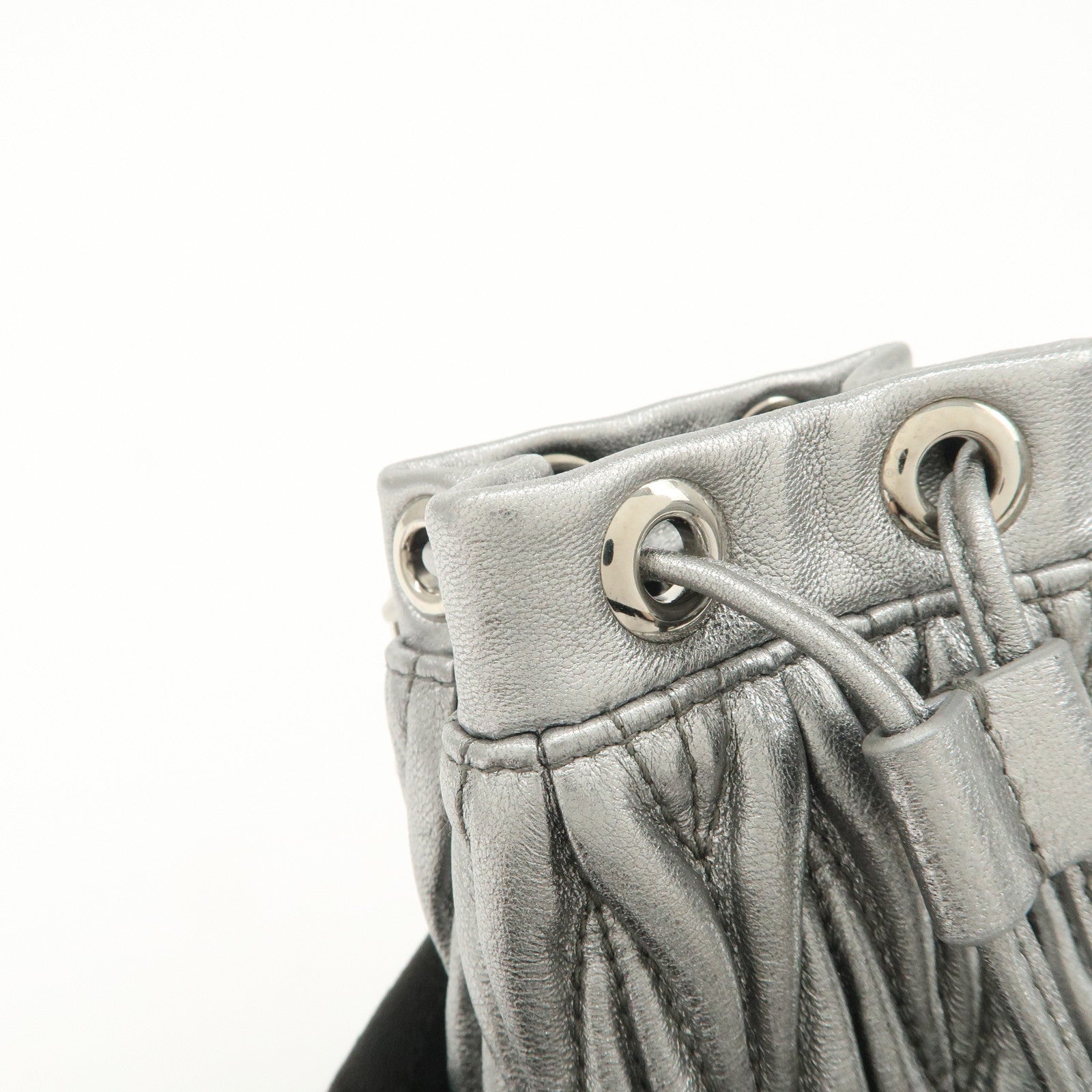 MIU MIU Matelasse Micro Baguette Chain Shoulder Bag Silver 5TT128