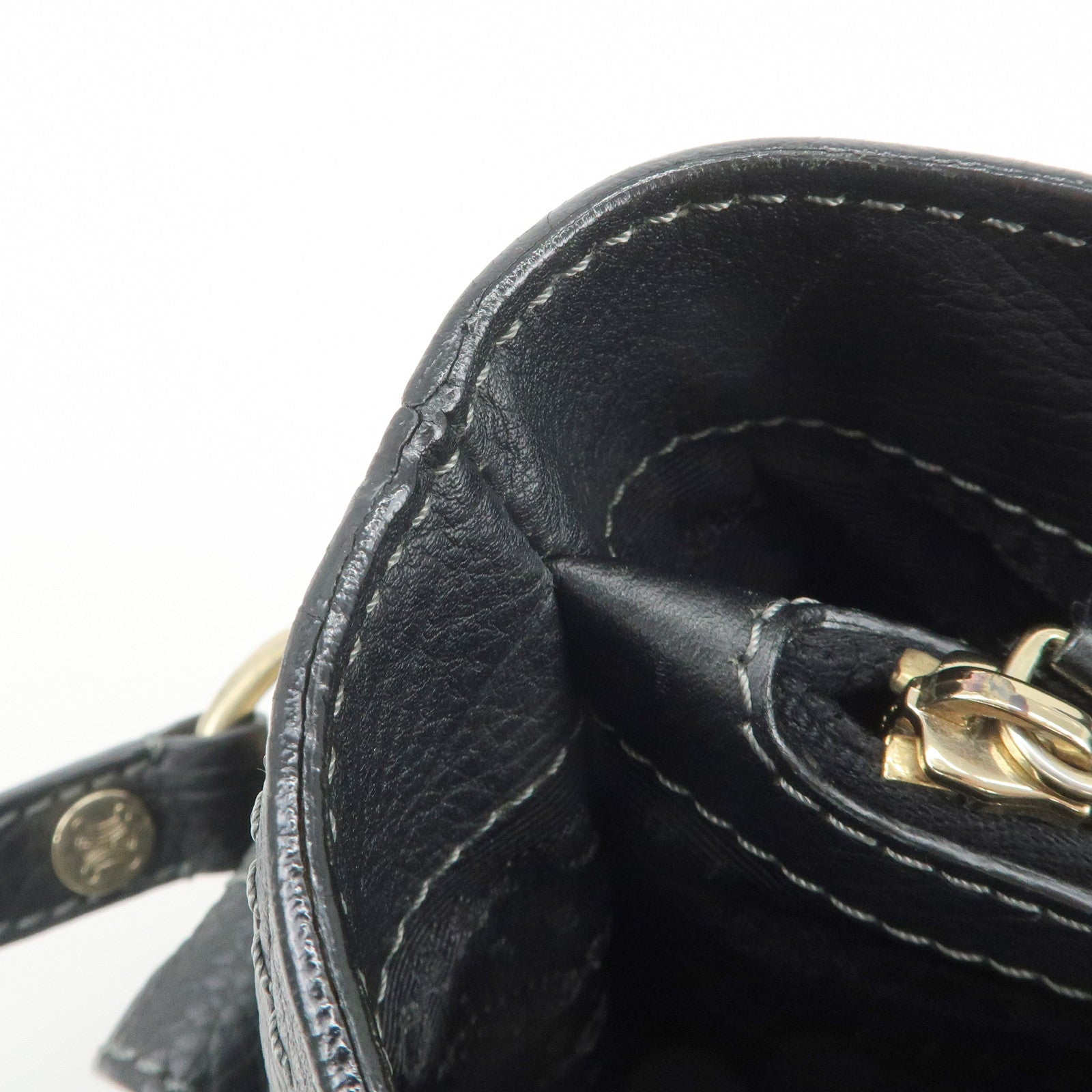 CELINE Logo Leather Boogie Bag Hand Bag Tote Bag Black