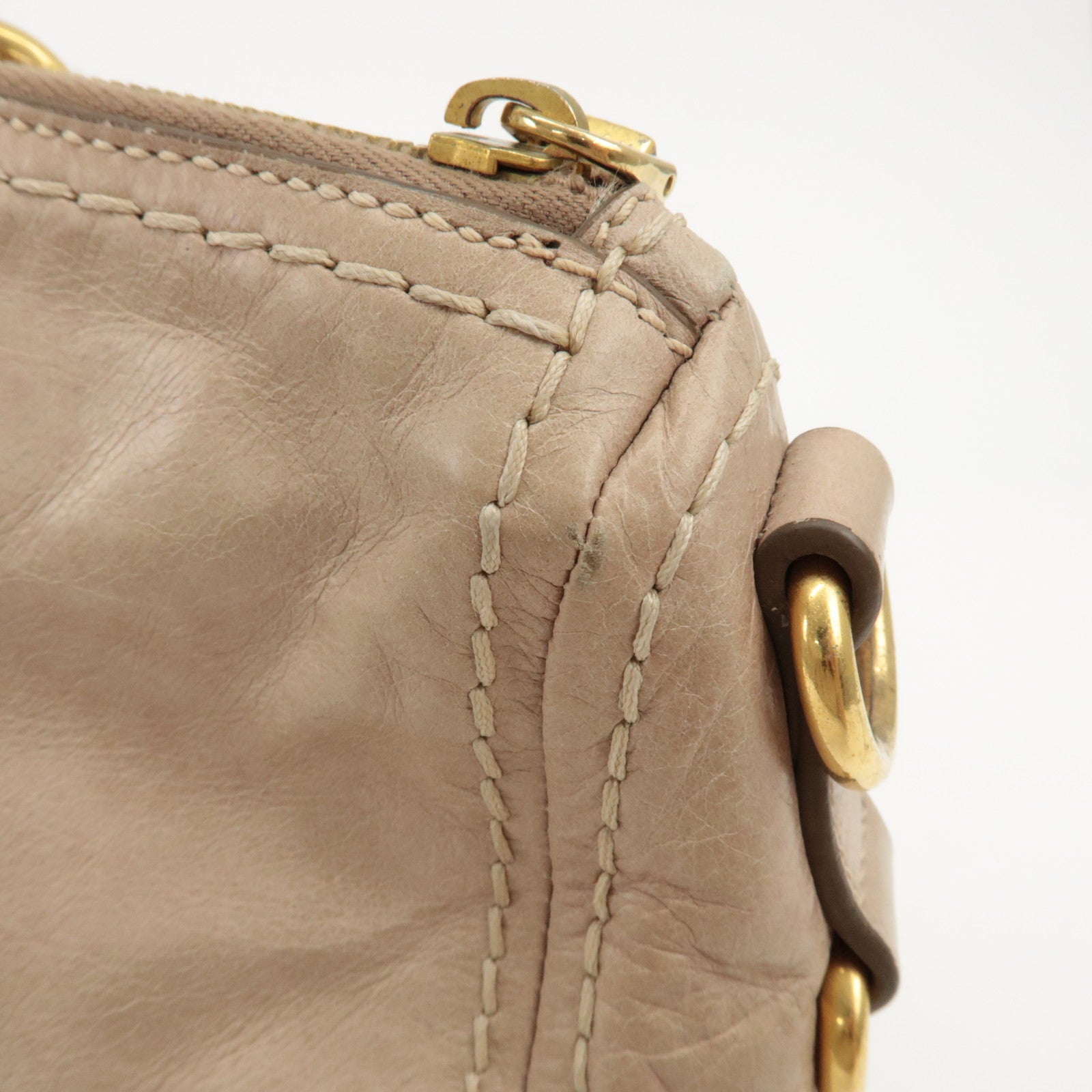 PRADA Triangle Logo Leather 2Way Bag Tote Bag Shoulder Bag Beige Used