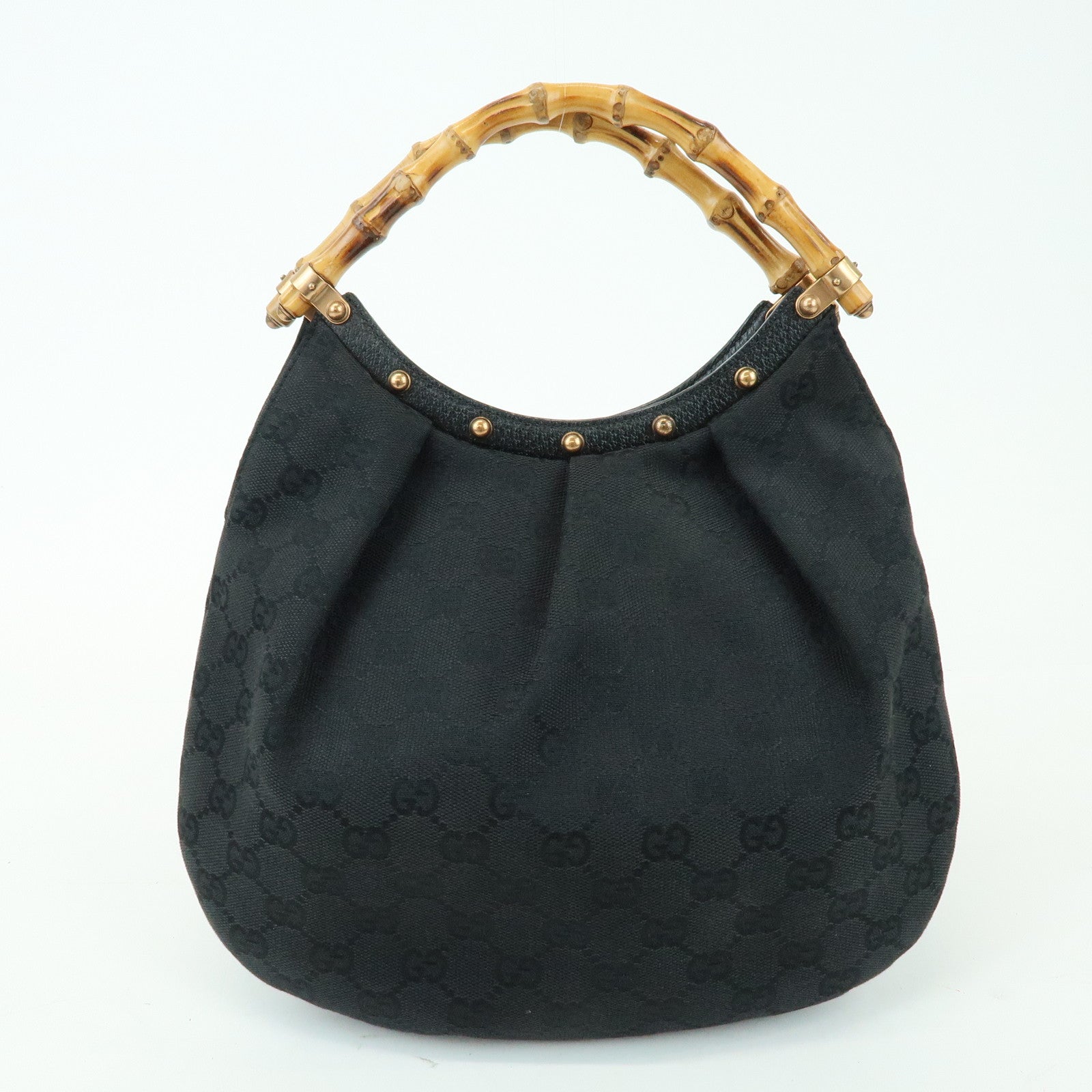 GUCCI Bamboo GG Canvas Leather Hand Bag Shoulder Bag Black 124297