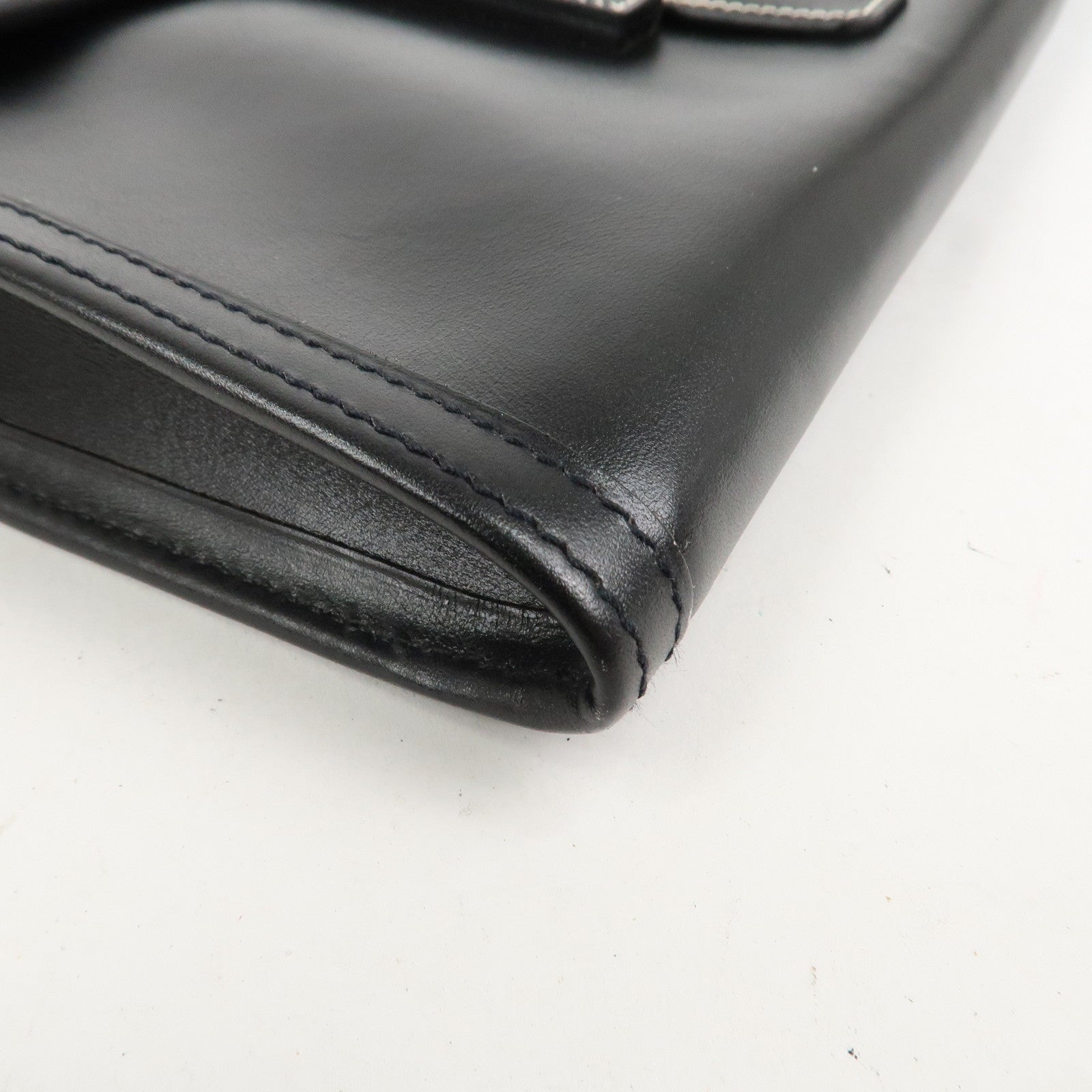HERMES Box Calf Leather Jige PM Clutch Bag Black