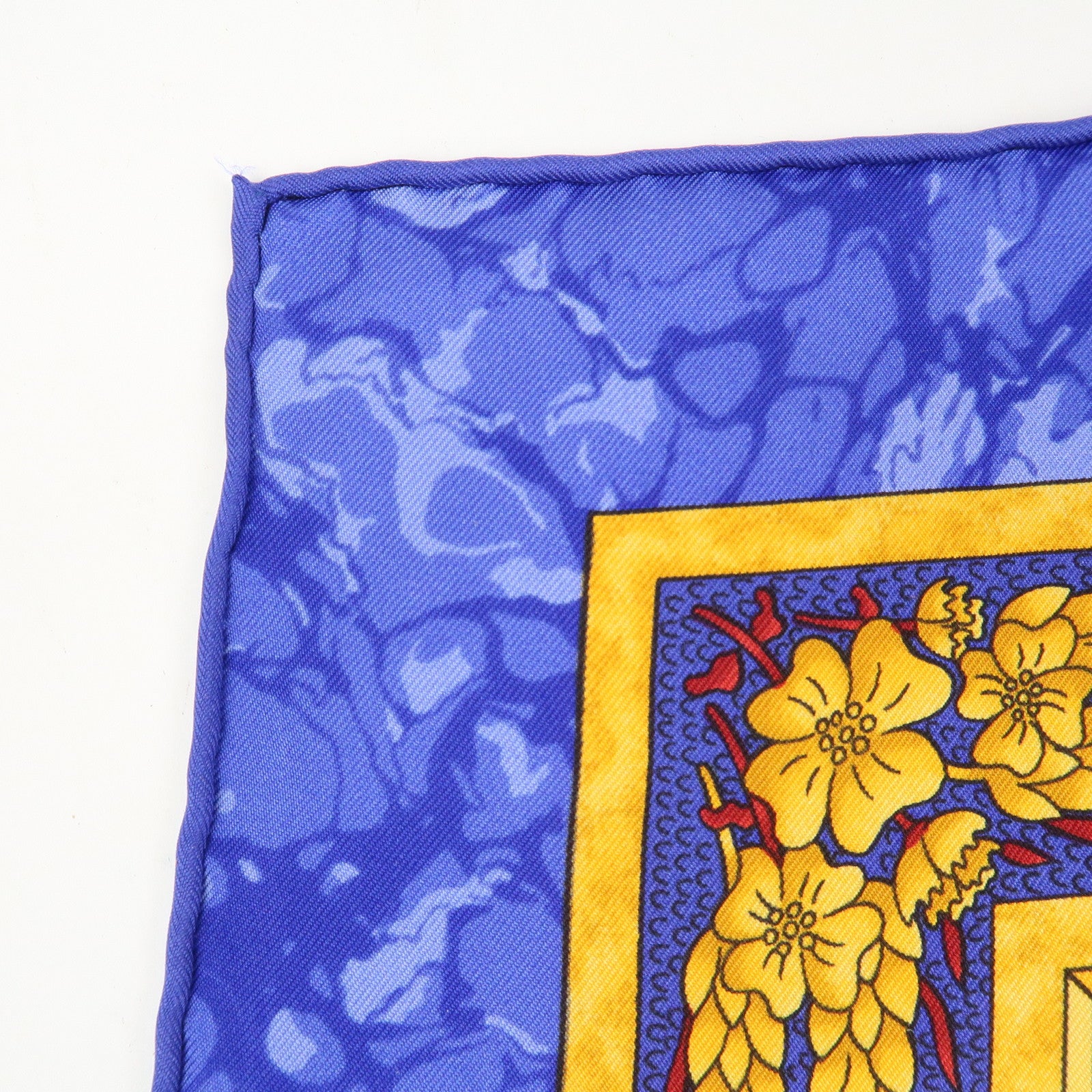 HERMES Carre 90 Silk 100% Scarf CARPE DIEM Blue Yellow Multicolor