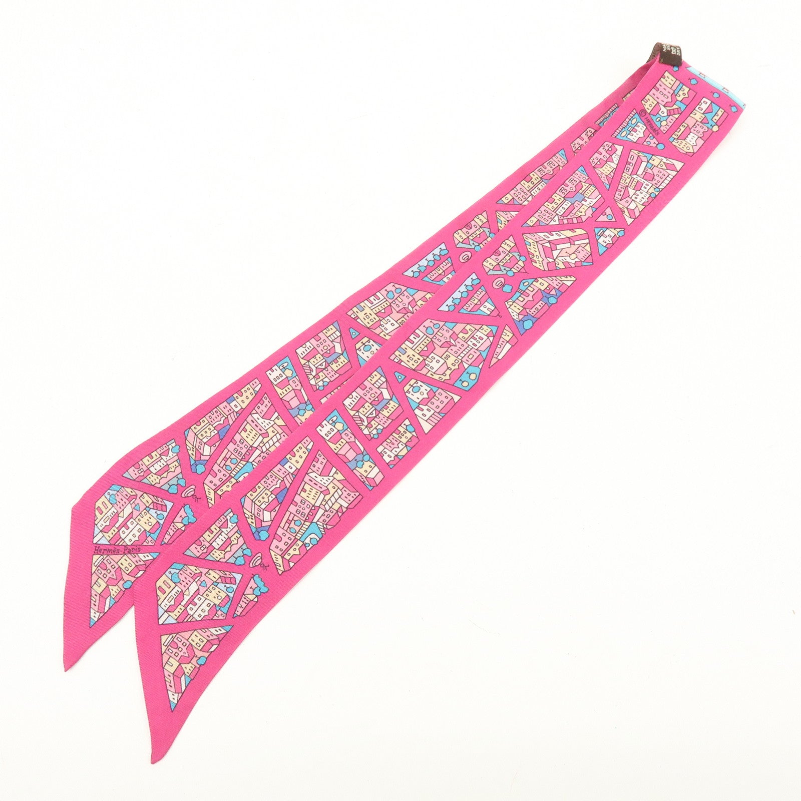 HERMES Silk 100% Twilly Rive Droite Rive Gauche Pink