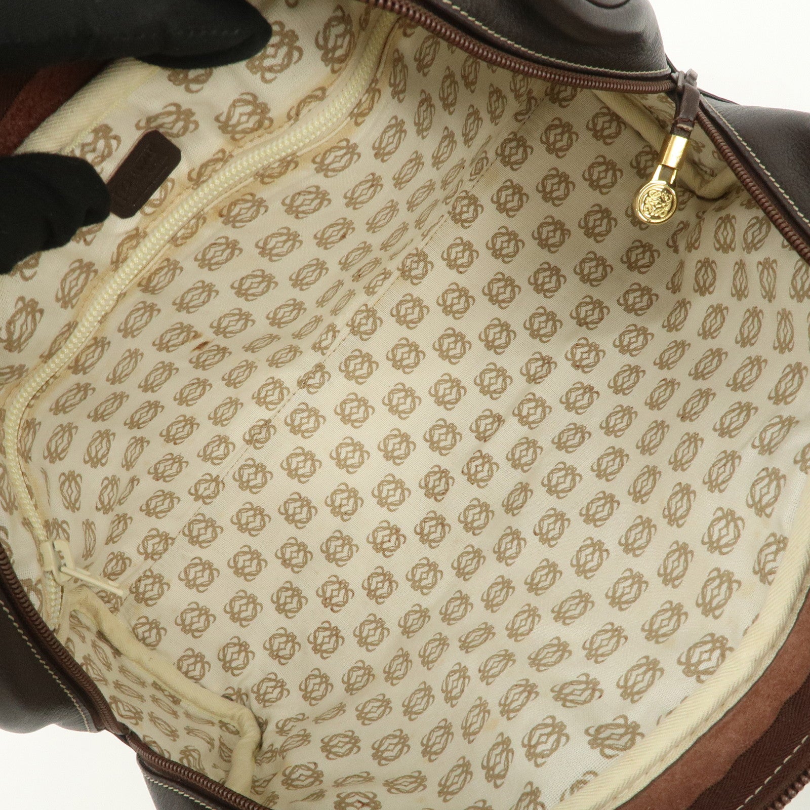 LOEWE Anagram Leather Boston Bag Hand Bag Dark Brown