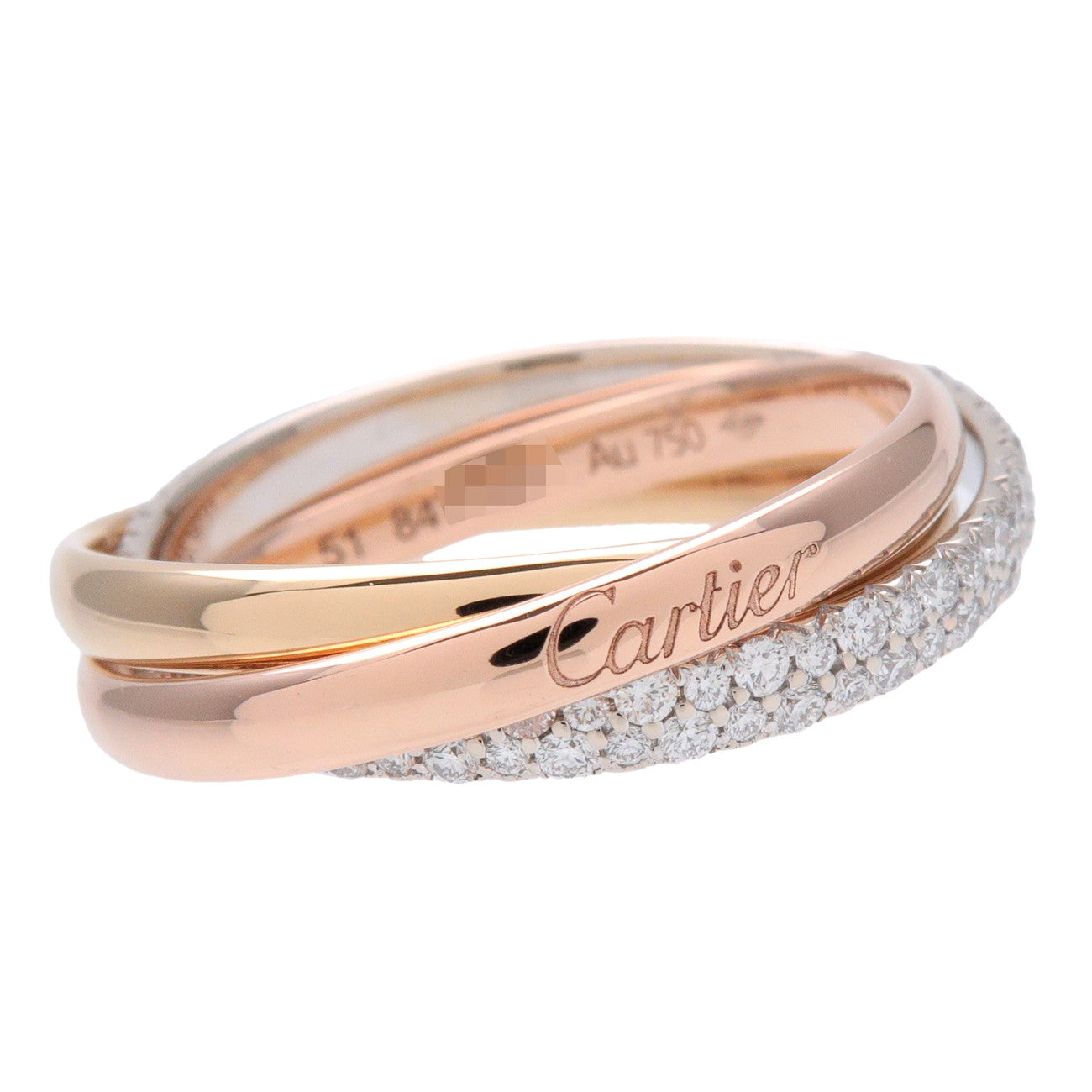 Cartier Trinity Pave Diamond Ring SM K18 750YG/WG/PG #51 US6 EU52