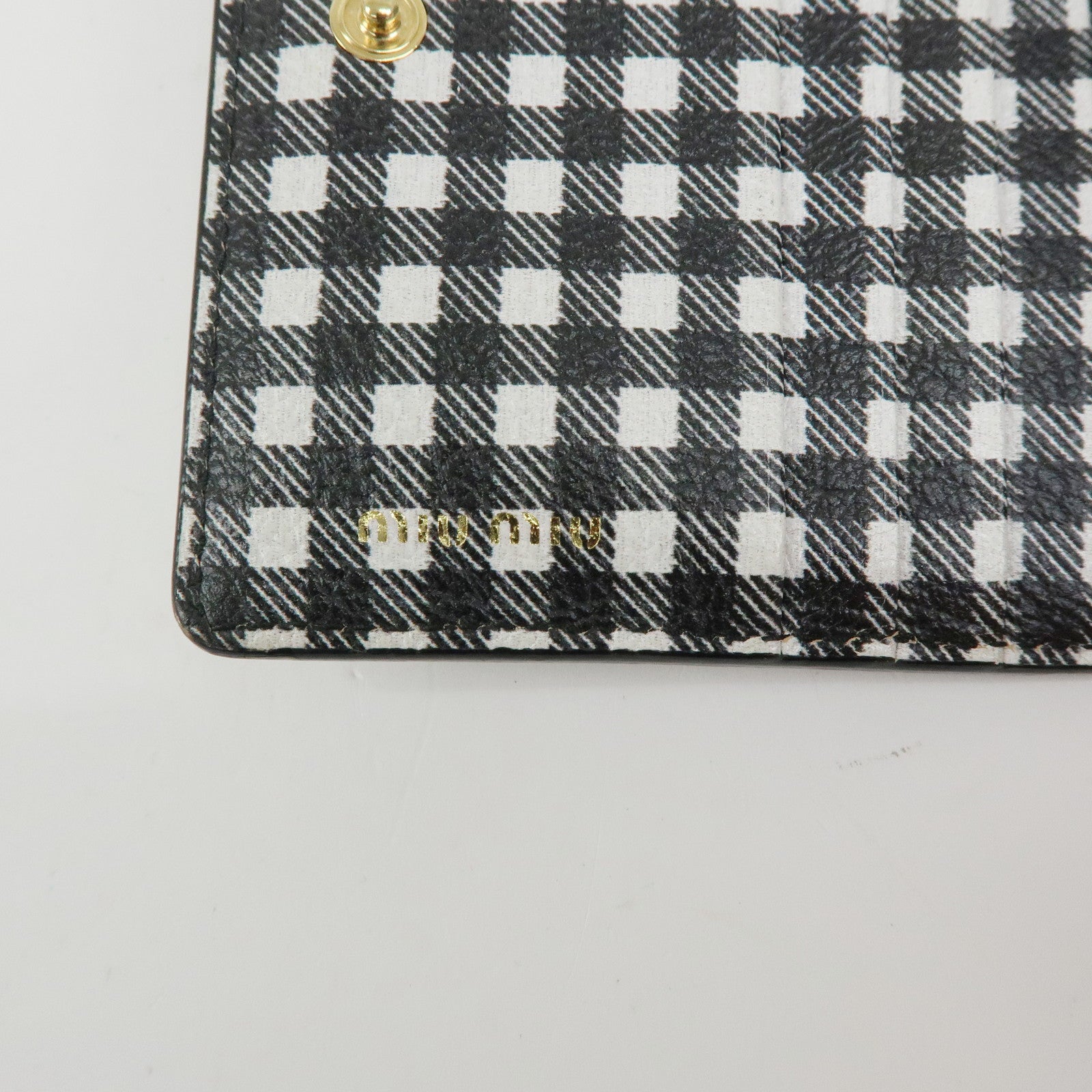 MIU MIU PVC Gingham Bi-fold Compact Wallet Black White 5MV204
