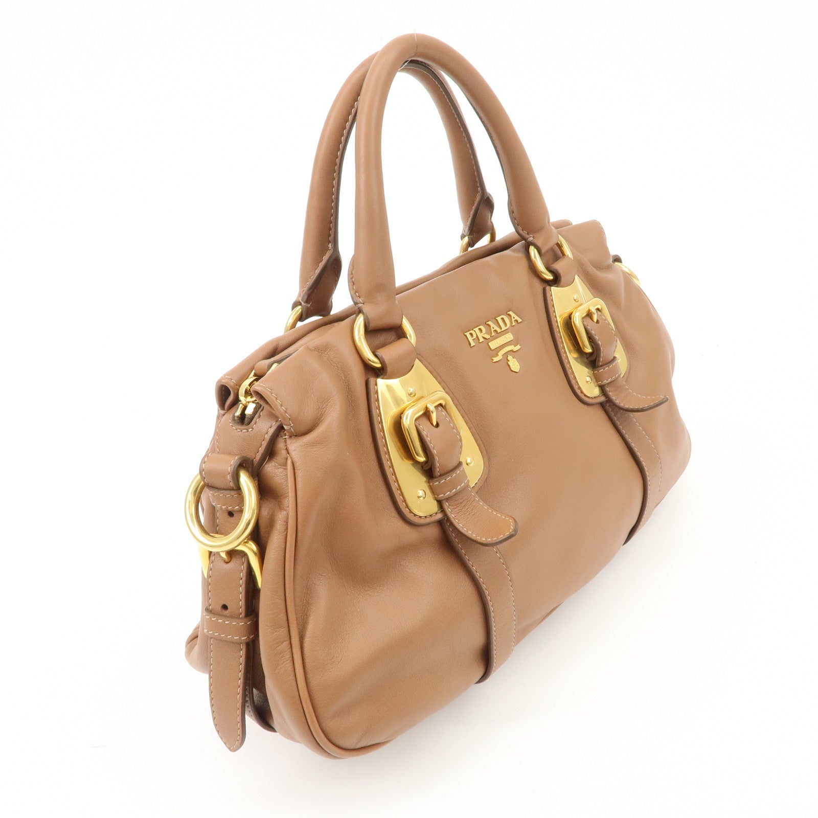 PRADA Leather 2Way Bag Hand Bag Shoulder Bag Brown BN2435 Used