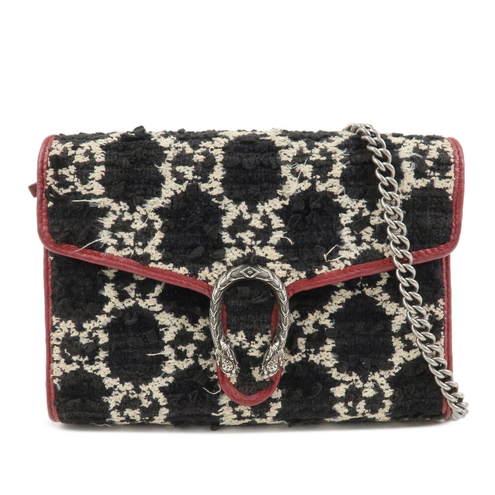 GUCCI Dionysus Tweed Leather Chain Shoulder Bag Black Ivory 401231