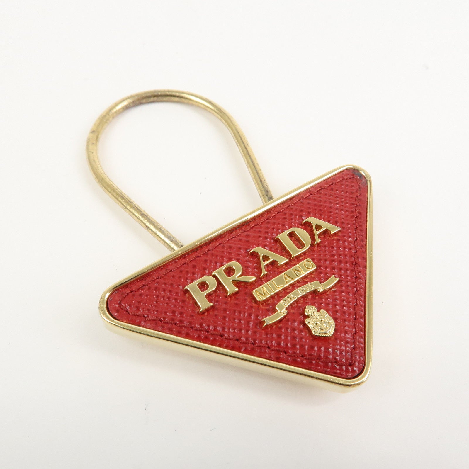 PRADA Triangle Logo Saffiano Leather Metal Bag Charm Red 1PP301