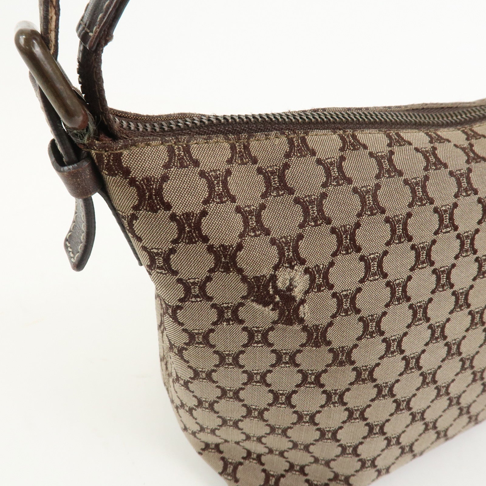 CELINE Macadam Logo Canvas Leather Shoulder Bag Hand Bag Brown
