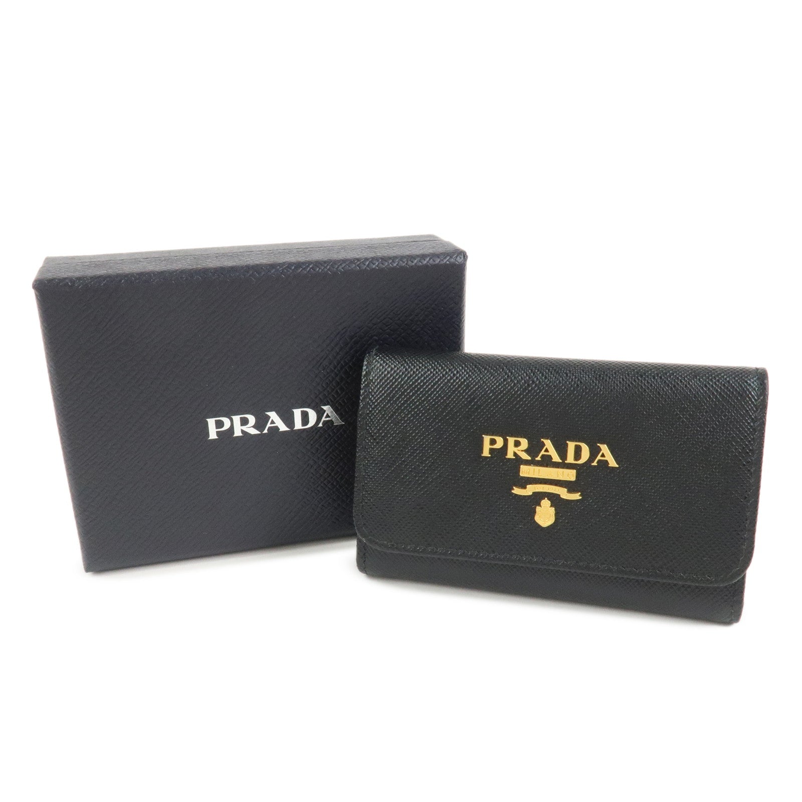 PRADA Saffiano Leather 4 Ring Key Case Key Chain Black