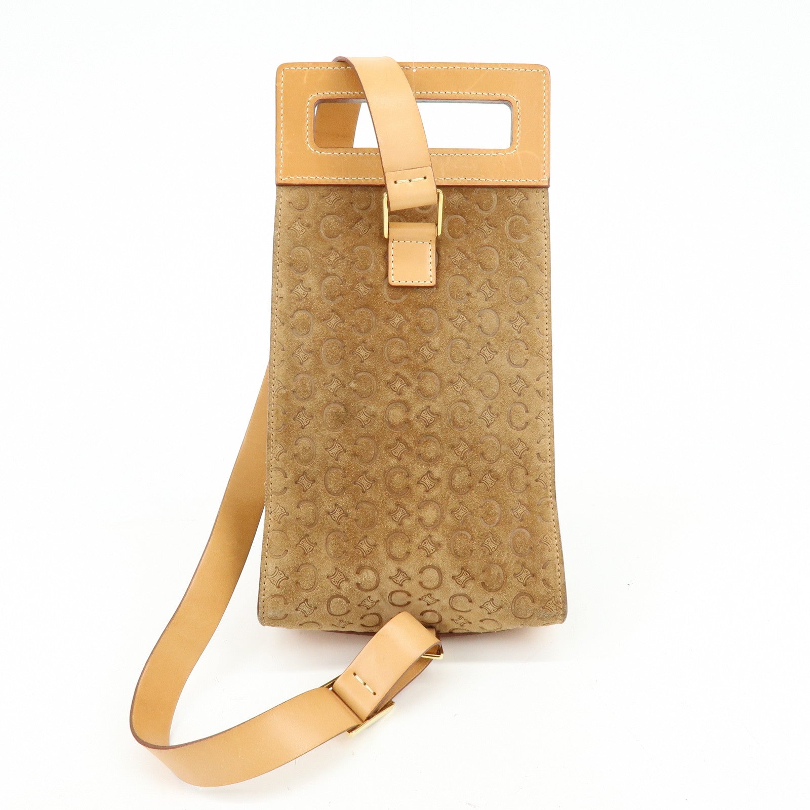 CELINE C Macadam Suede Leather Shoulder Bag Crossbody Bag Brown