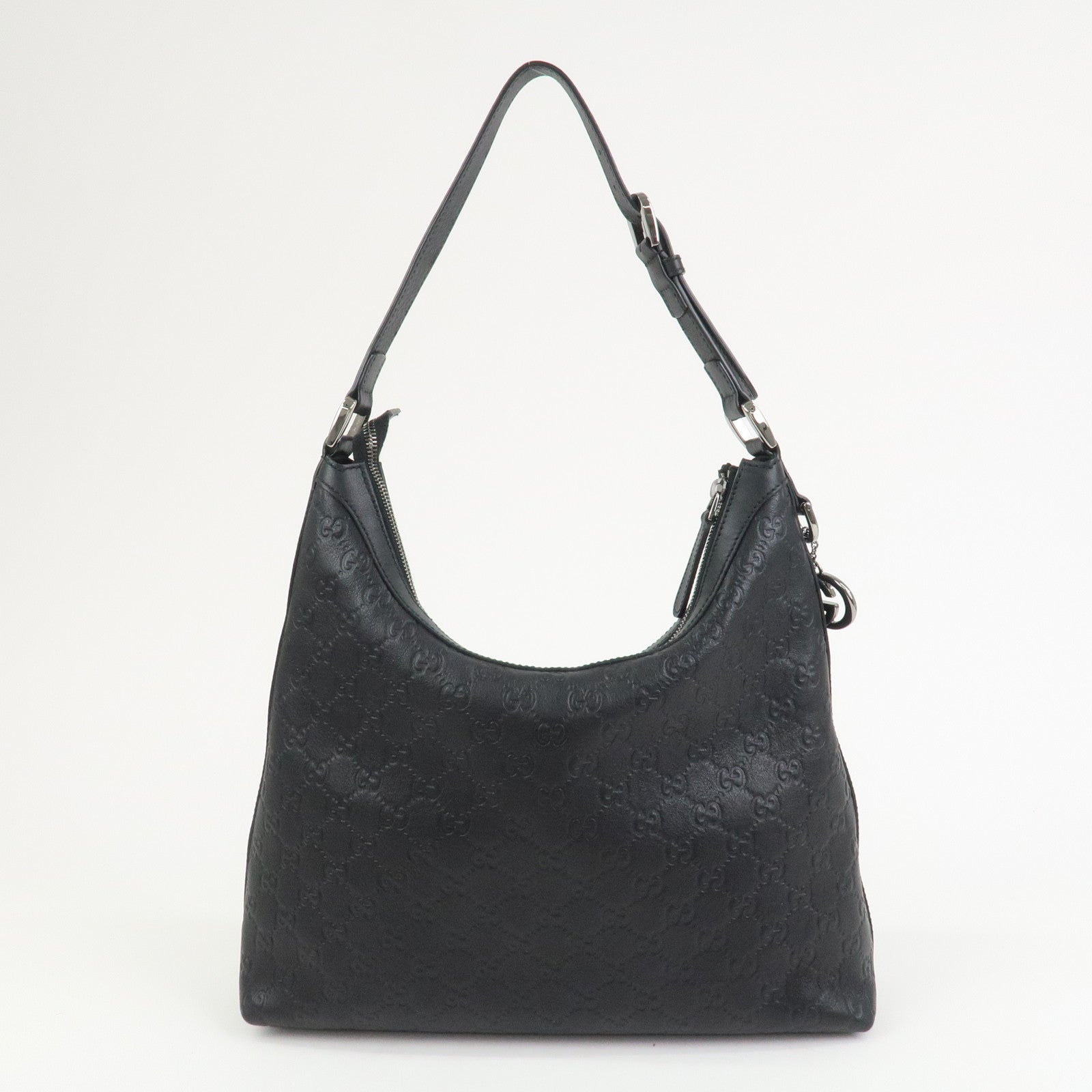 GUCCI Guccissima Interlocking G Leather Shoulder Bag Hand Bag Black