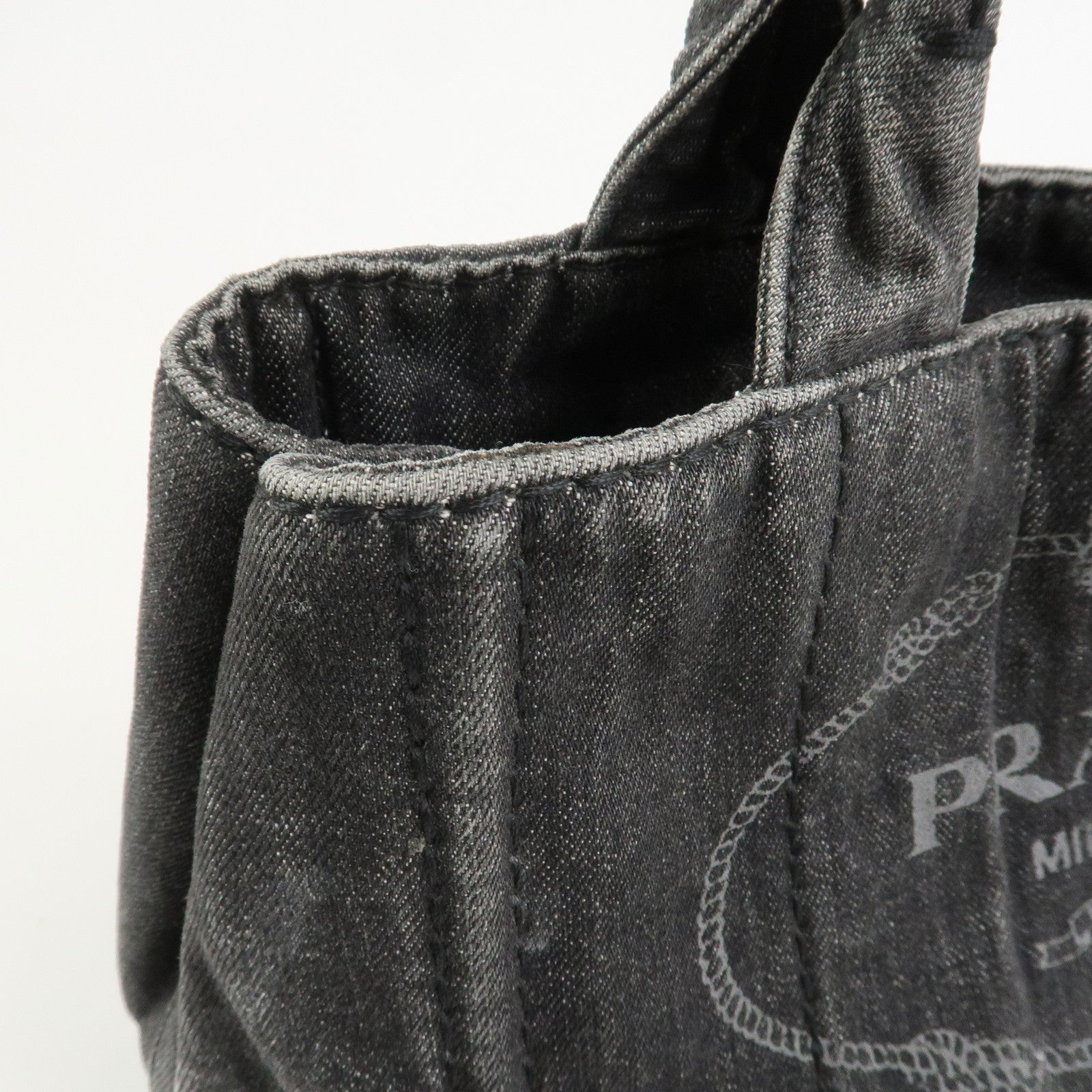 PRADA Canapa Mini Canvas Denim 2Way Shoulder Hand Bag Black B2439G