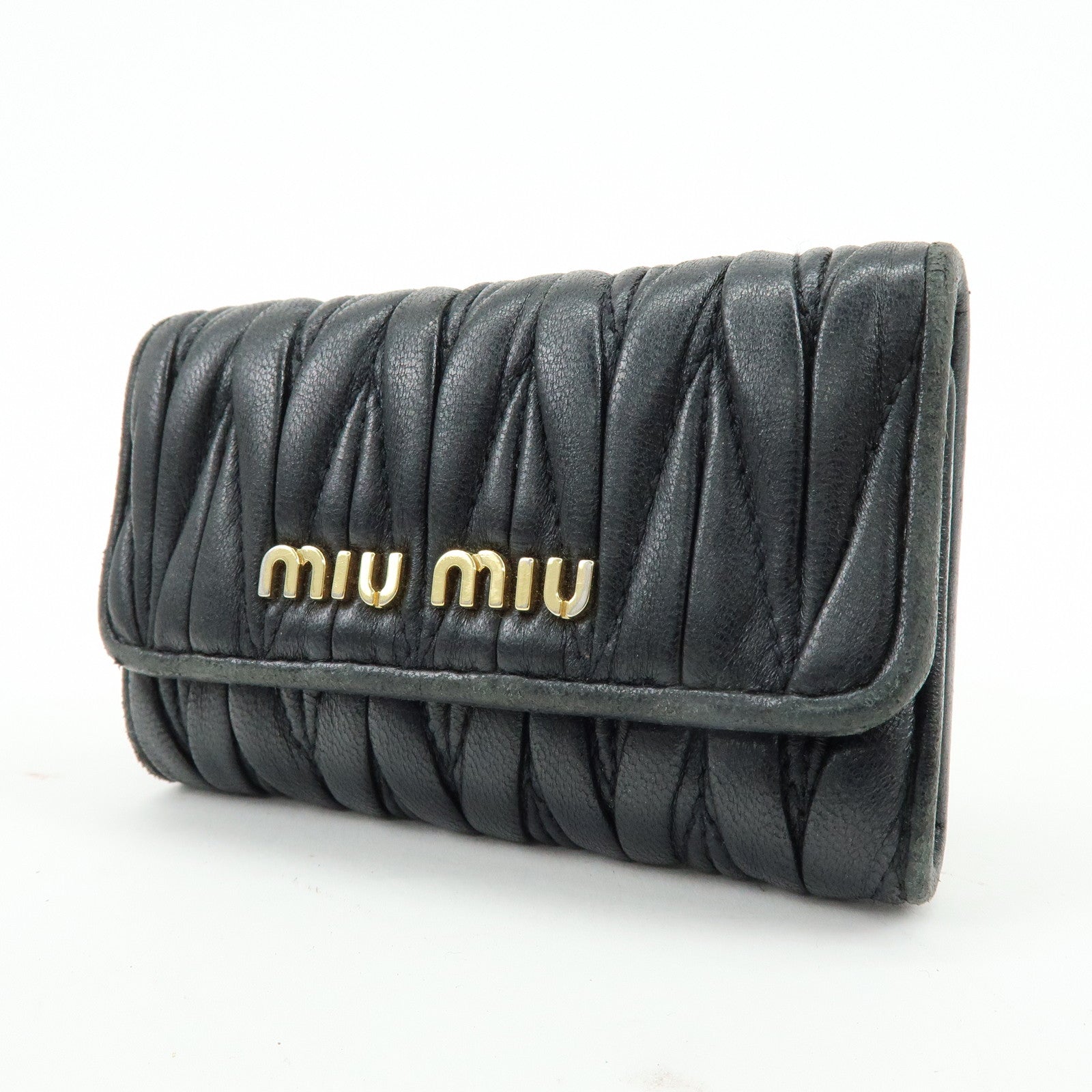 MIU MIU Set of 3 Leather Wallet Key Case Pink Black Light Brown