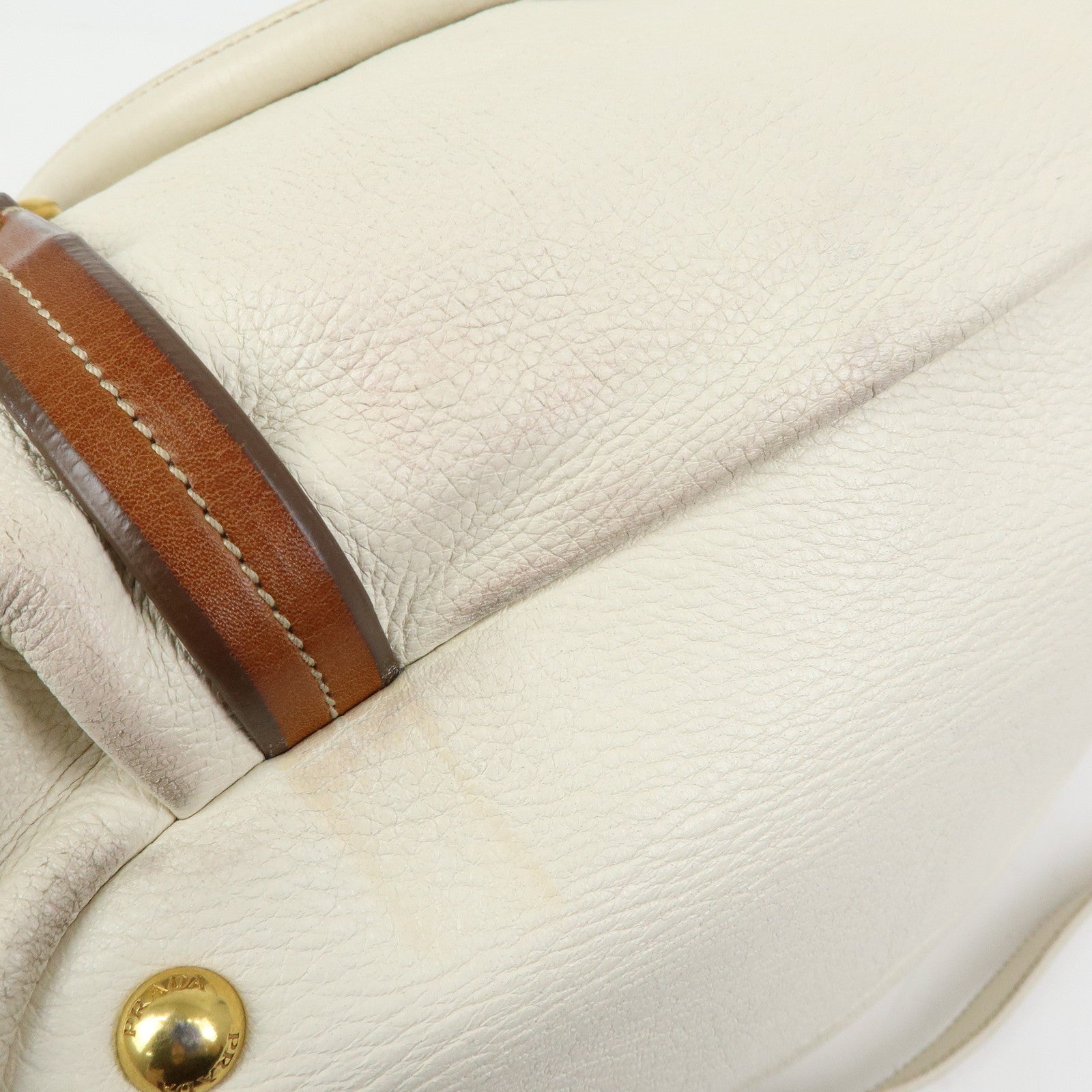PRADA Leather 2Way Bag Hand Bag Shoulder Bag Ivory Brown BN1773