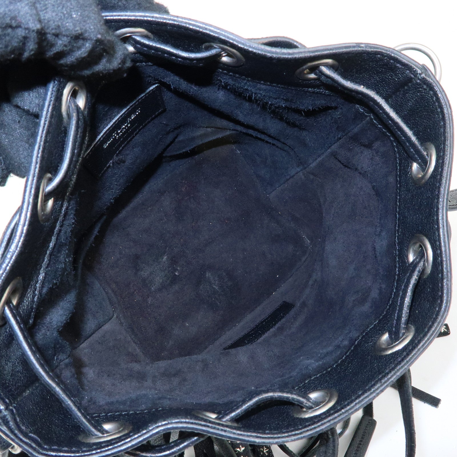 SAINT LAURENT PARIS Leather Fringe Shoulder Bag Black 357603
