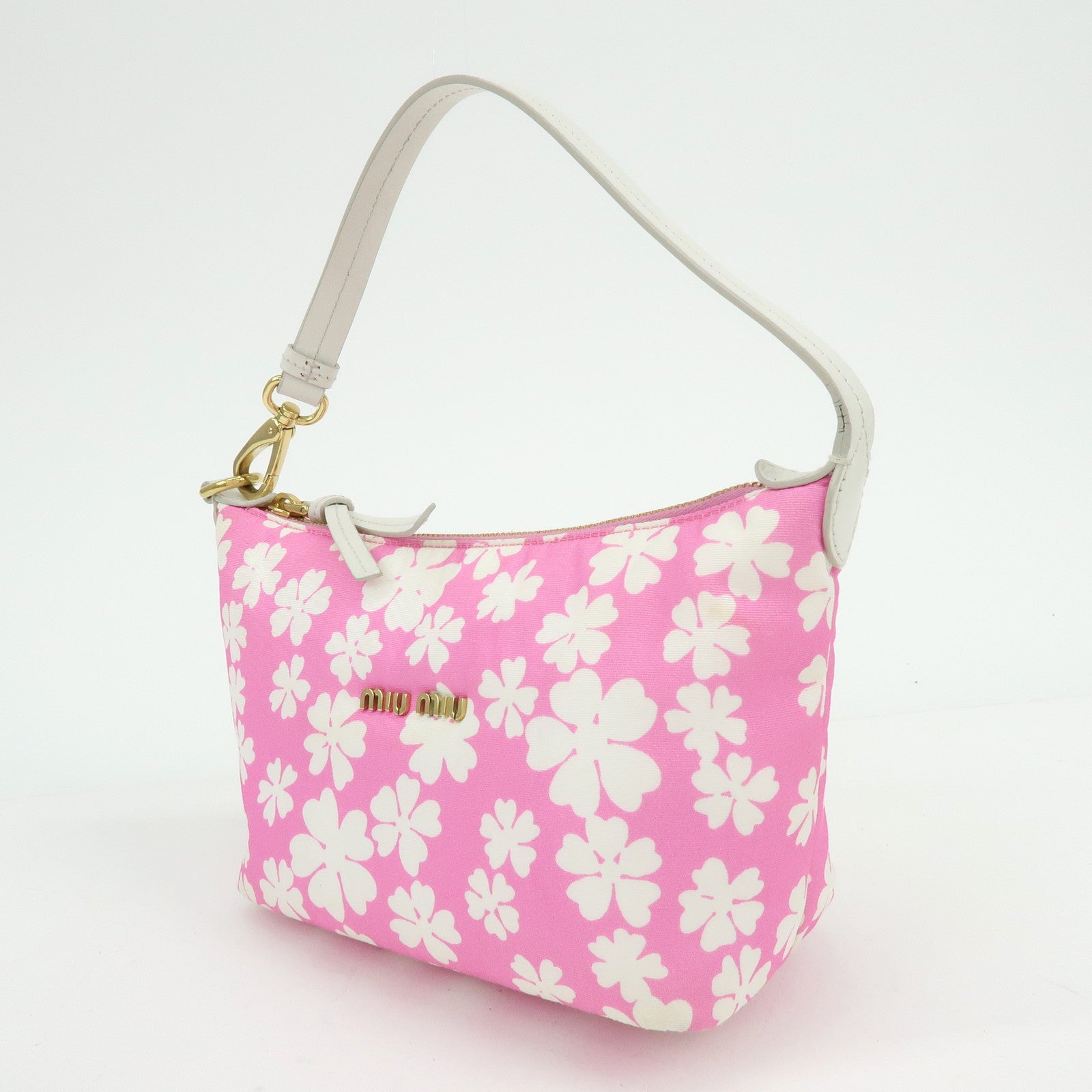 MIU MIU Spirit Canvas Leather Mini Hand Bag Pink White 5NE841