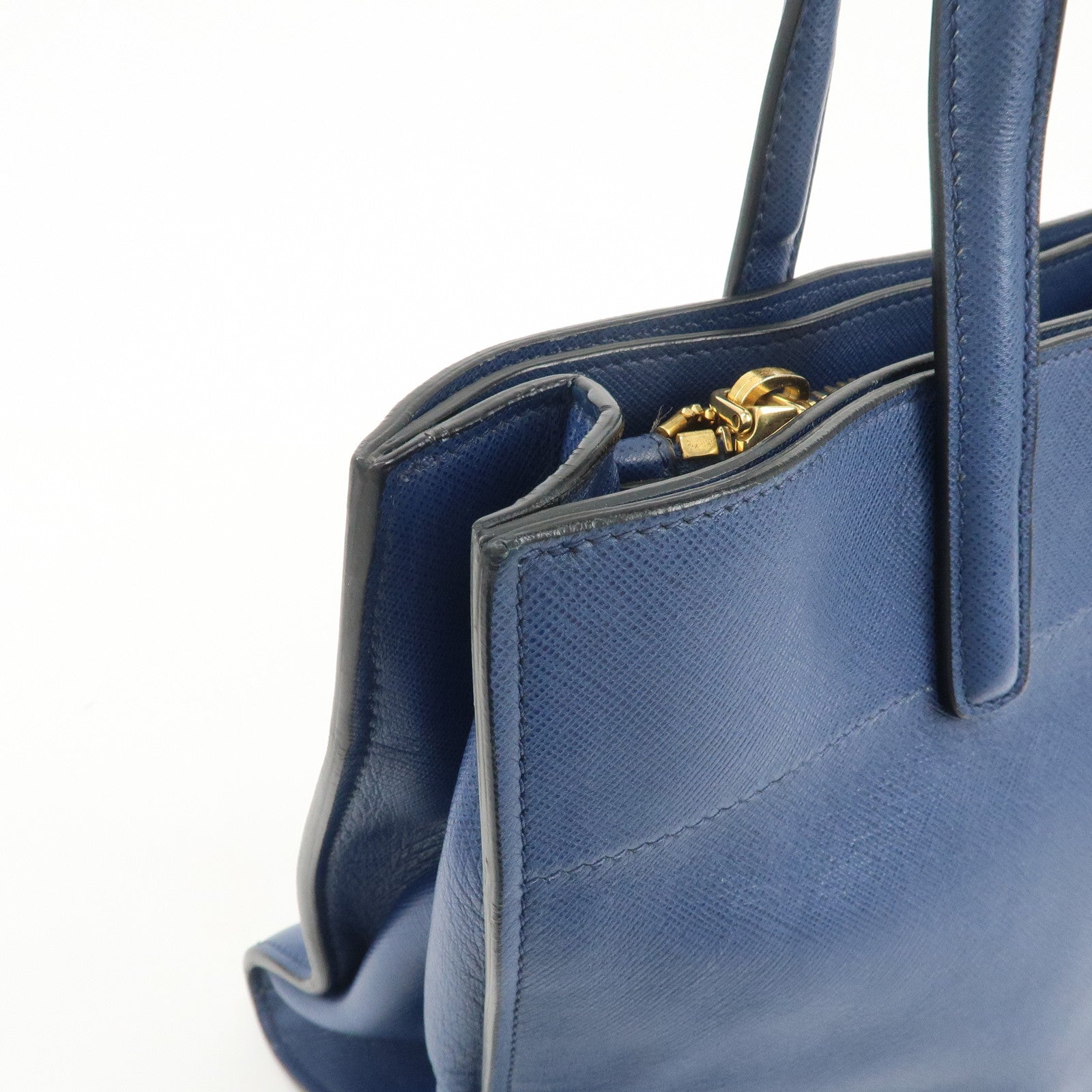 PRADA Triangle Logo Saffiano Leather 2Way Bag Hand Bag Navy