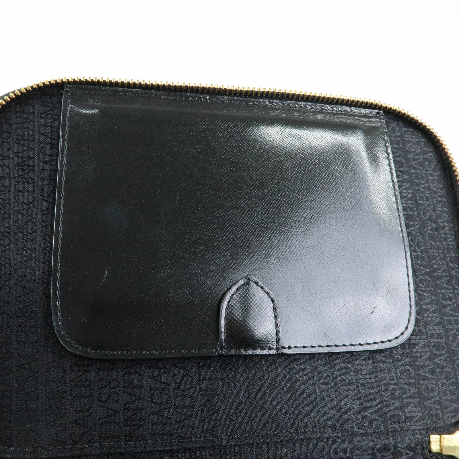 GIANNI VERSACE Leather Hand Bag Vanity Case Gold Charm Black