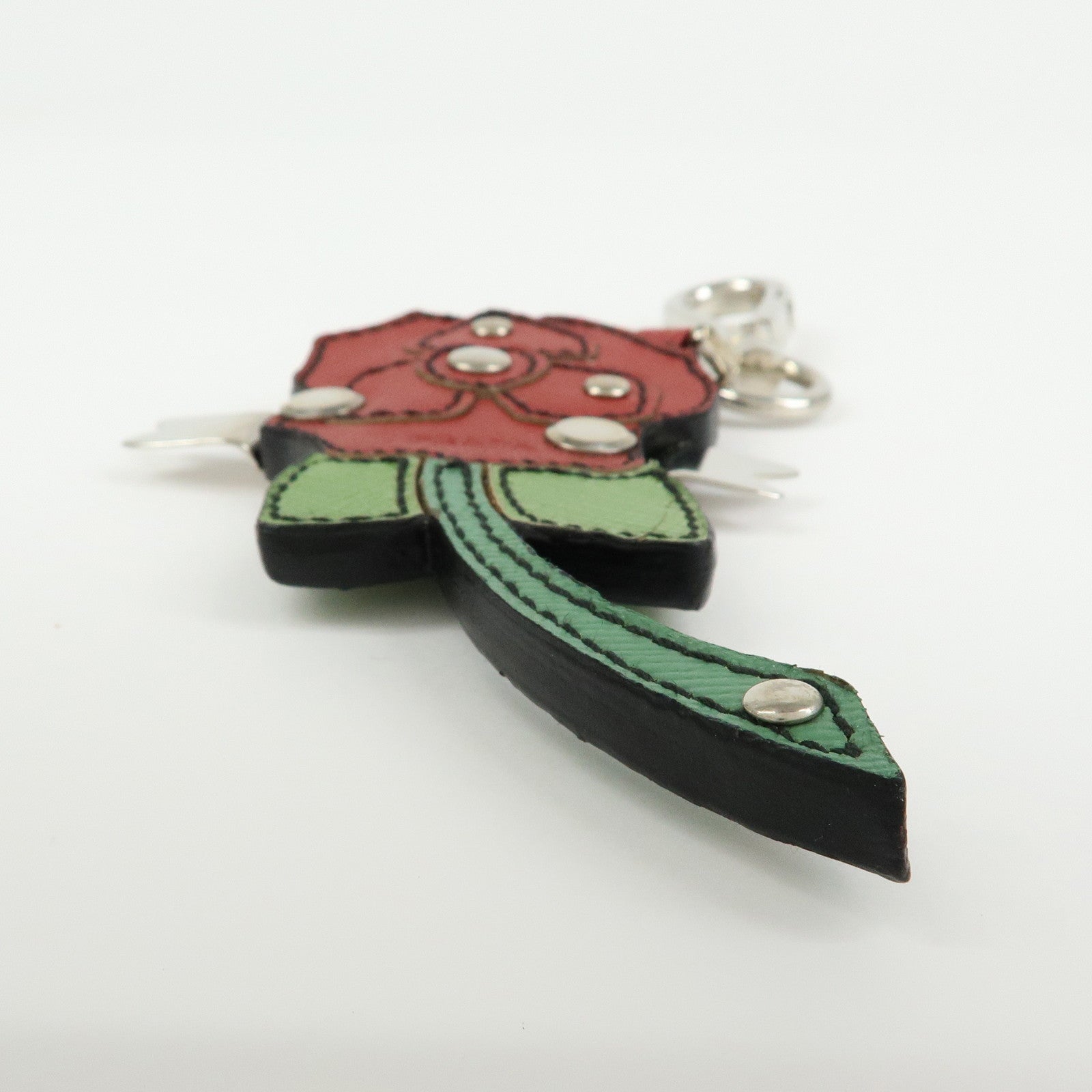 PRADA Saffiano Leather Rose Motif Bag Charm Key Holder Red 1AR290