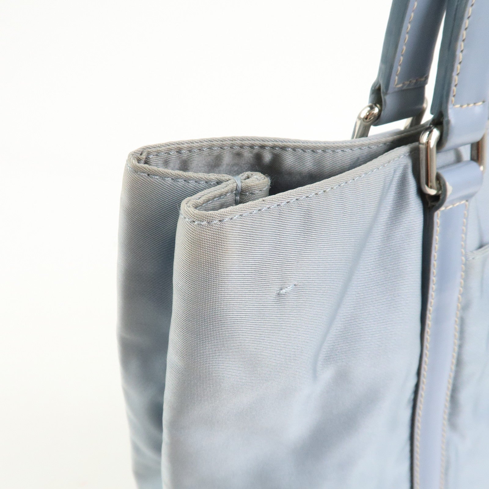PRADA Triangle Logo Nylon Leather Hand Bag Light Blue