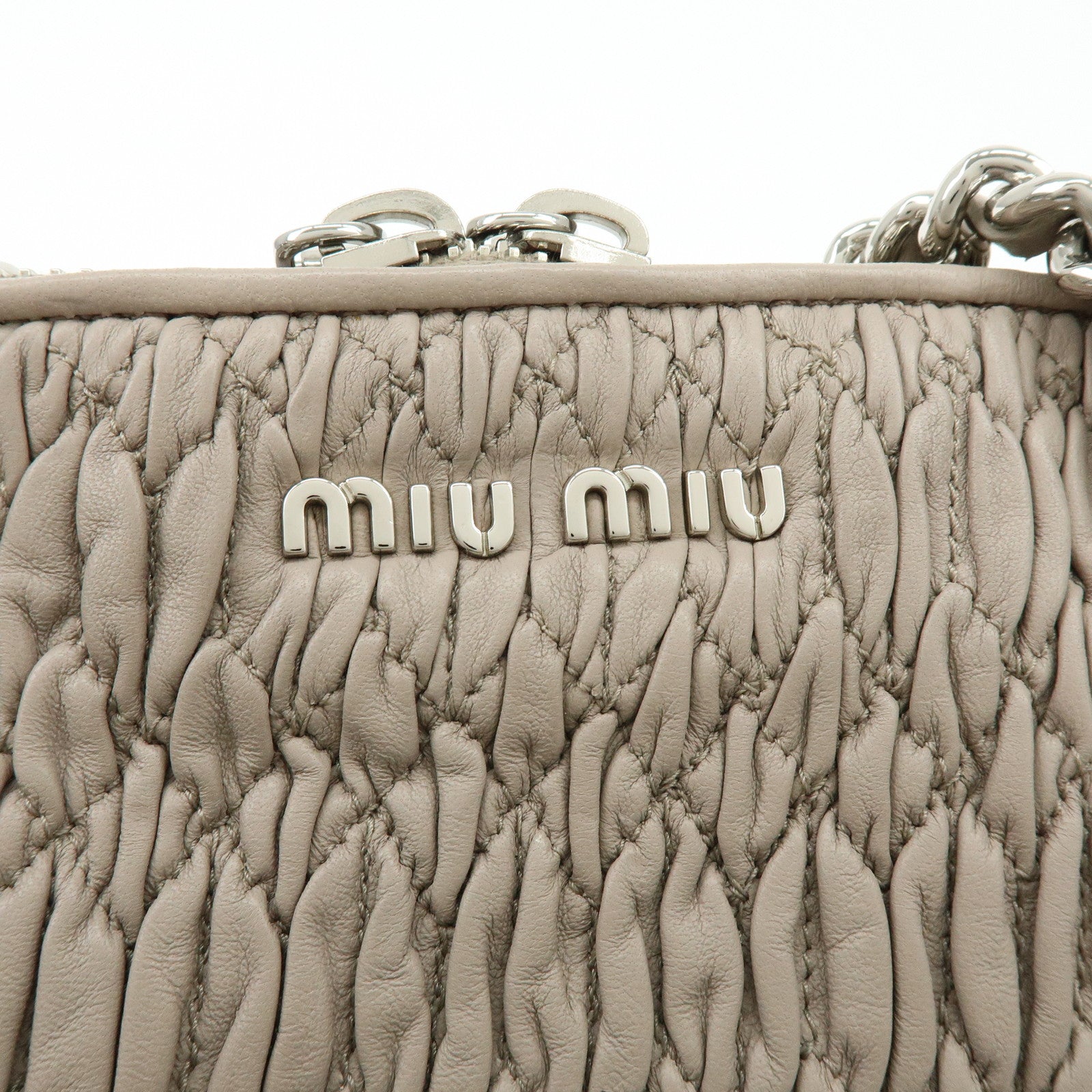 MIU MIU Matelasse Nappa Leather Tote Bag Shoulder Bag Gray
