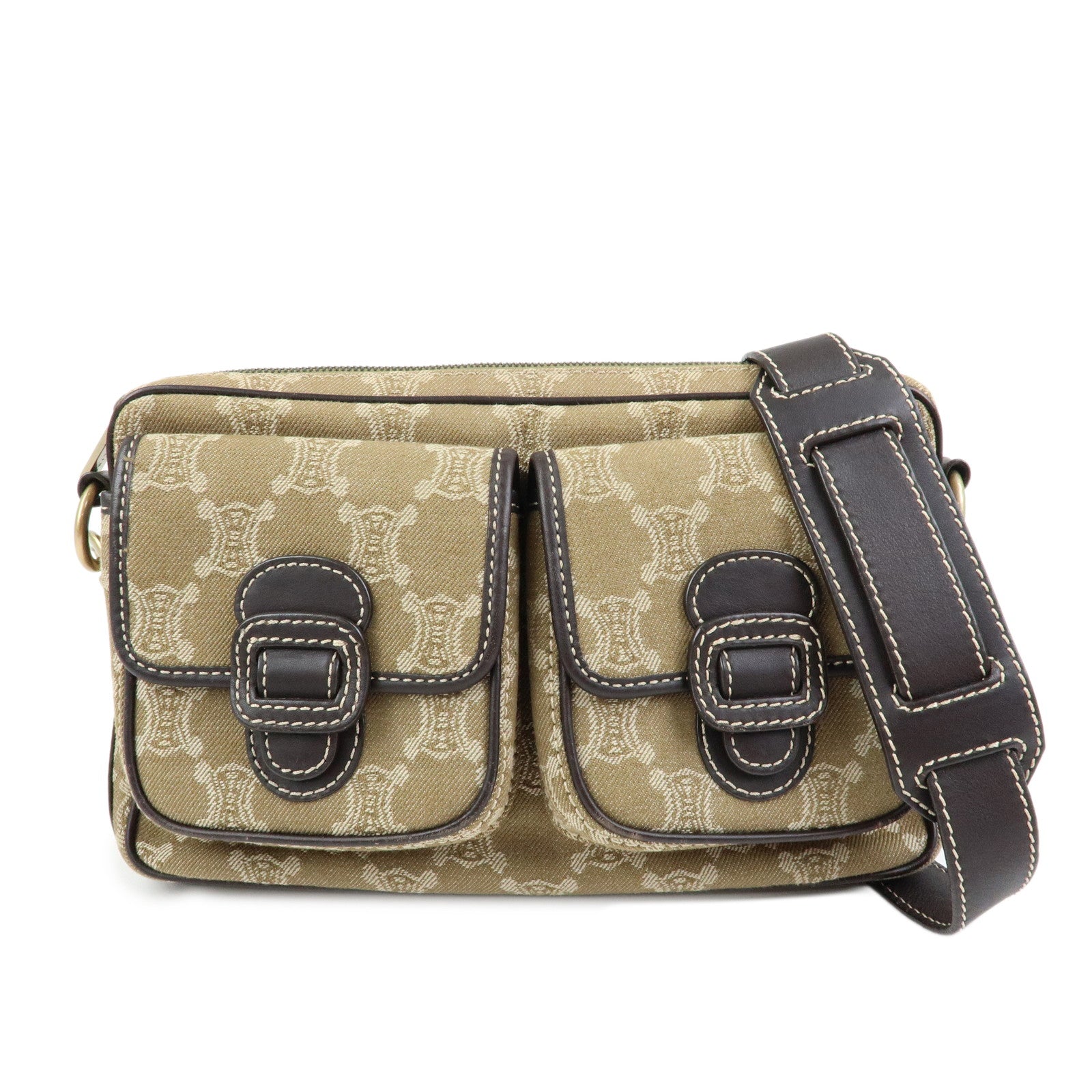 CELINE Macadam Canvas Leather Shoulder Bag Crossbody Bag Brown