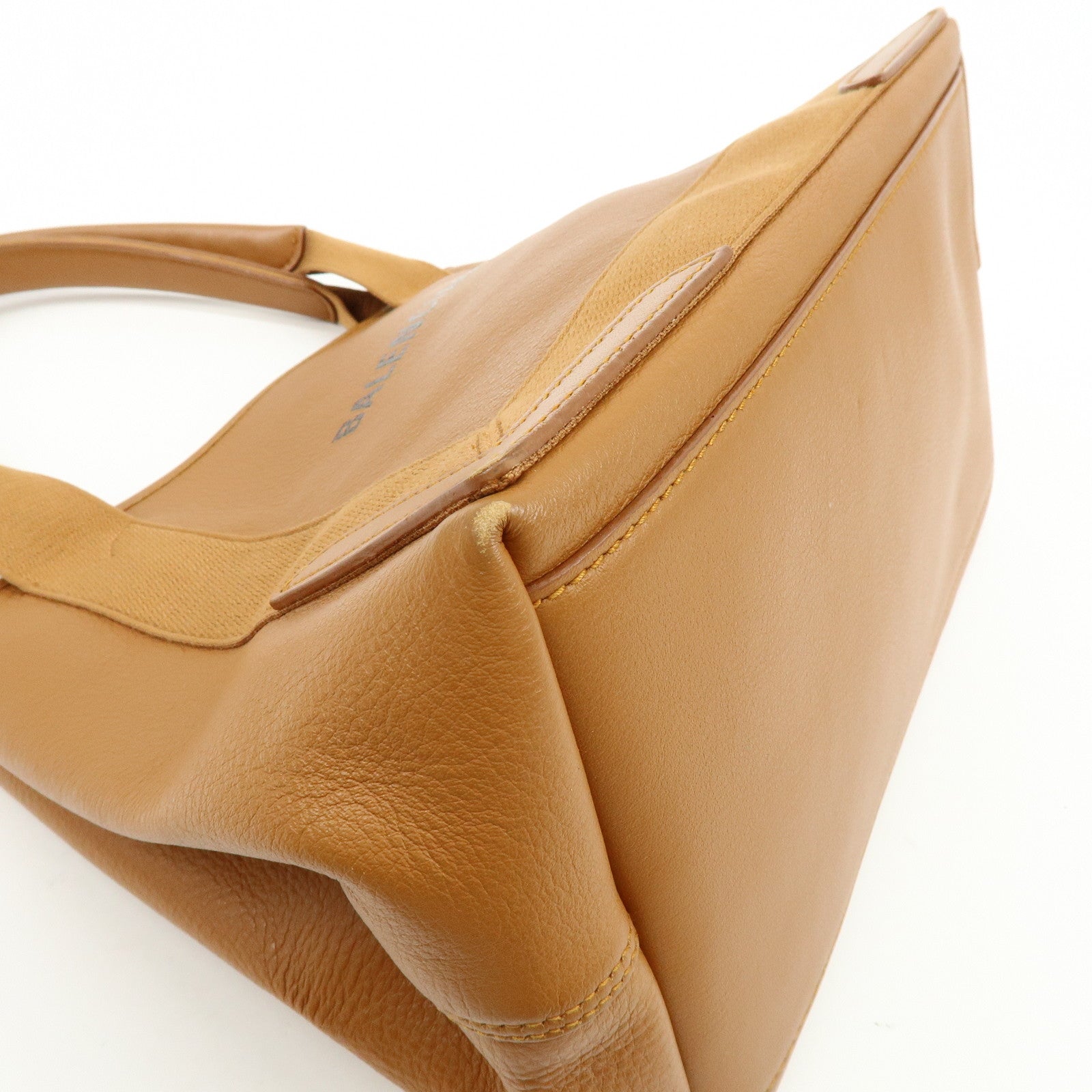 BALENCIAGA Navy Cabas Small Leather Tote Bag Hand Bag Brown 339933