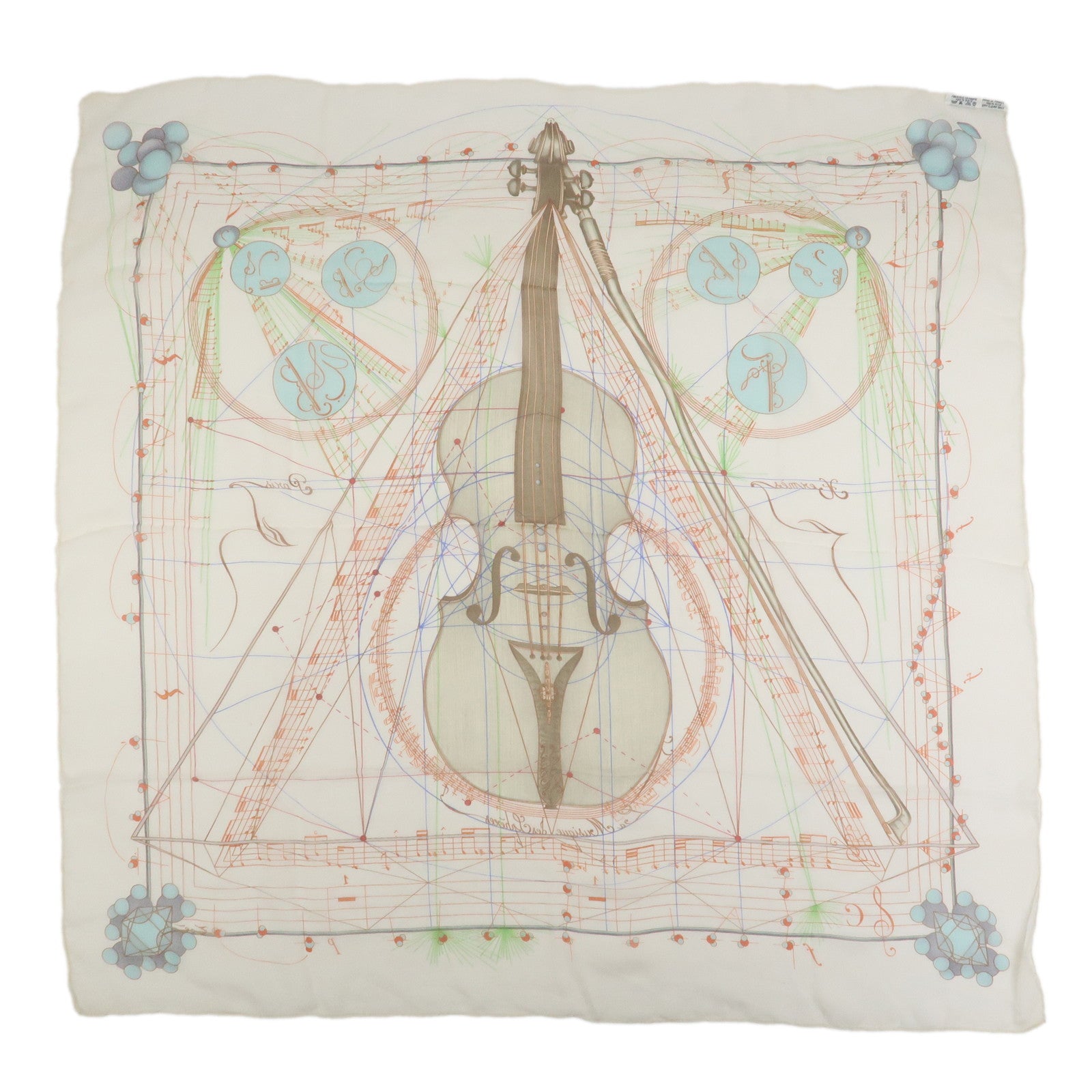 HERMES Carre 90 Silk 100% La Musique des Spheres Scarf Ivory