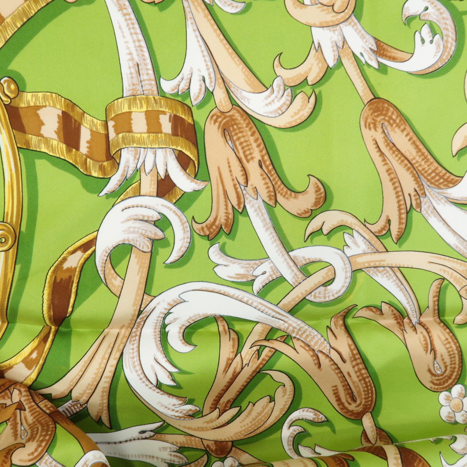 HERMES Carre 90 Silk 100% LE MORS A LA CONTETABLE Scarf Green Used