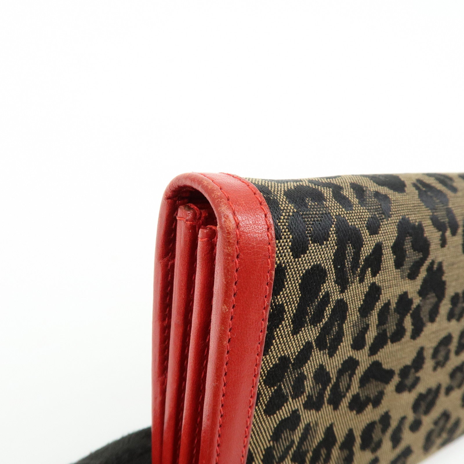 FENDI Zucca Canvas Leather Long Wallet Leopard Brown Red 30851
