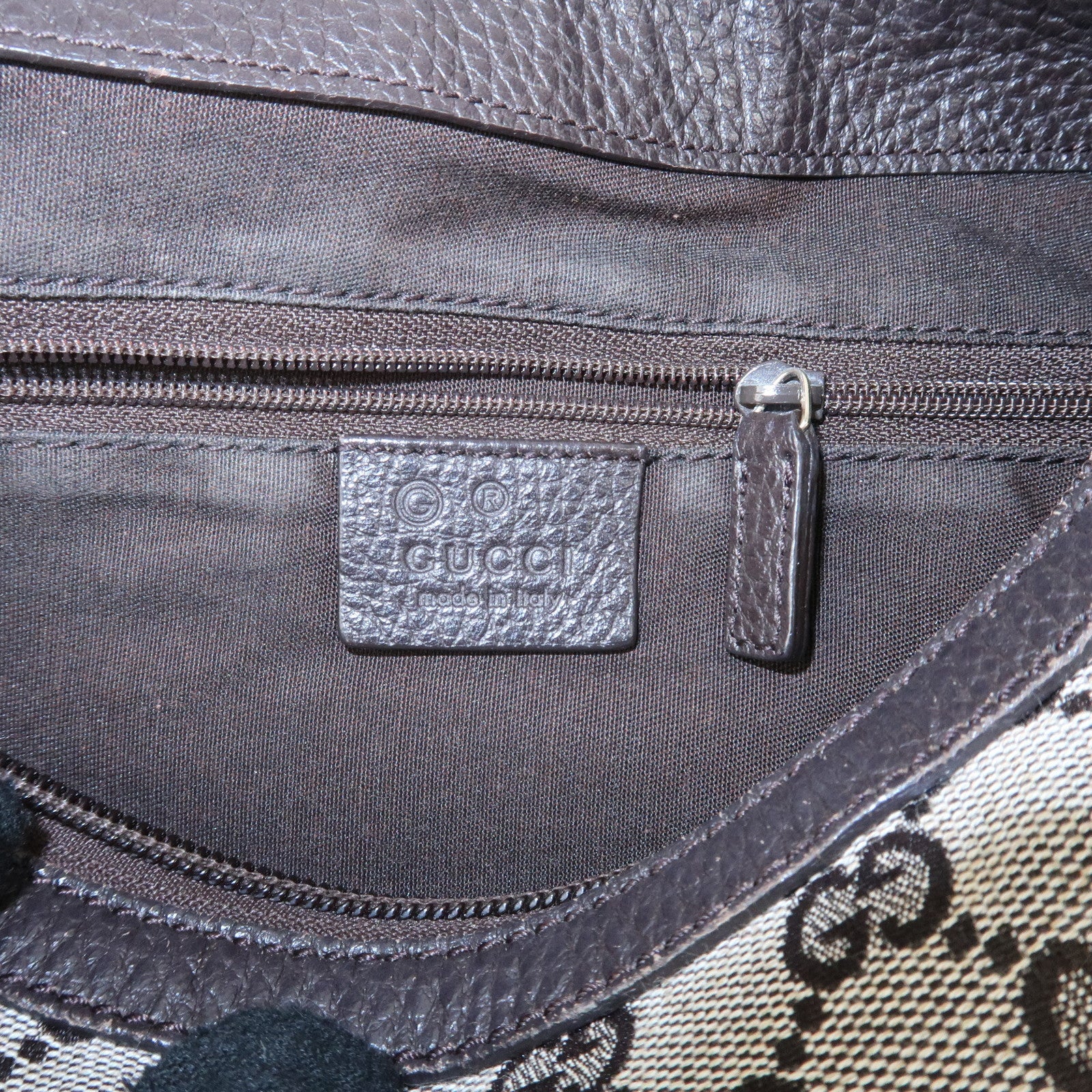 GUCCI GG Canvas Leather Shoulder Bag Hand Bag Brown 257297 Used