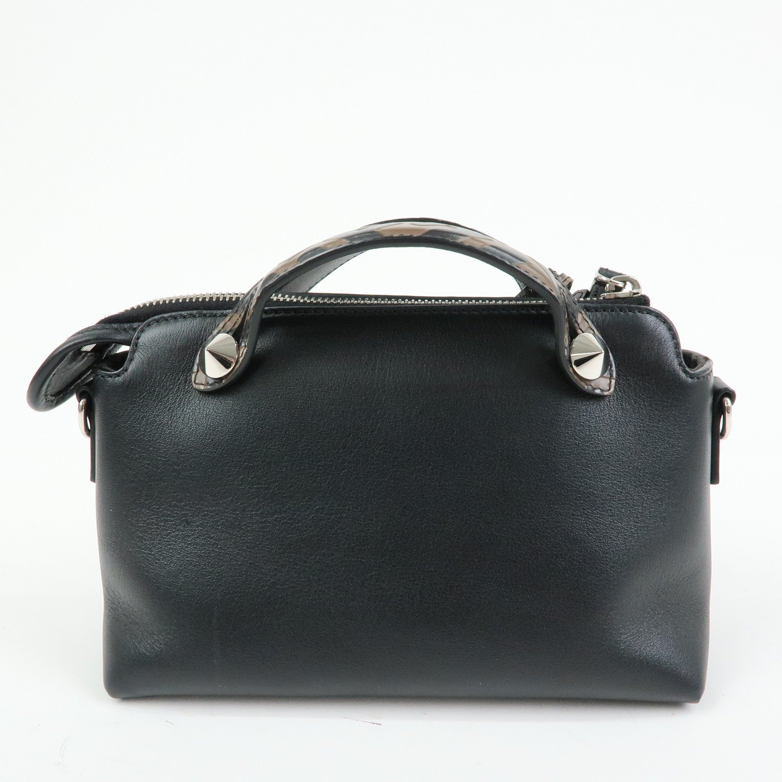 FENDI By The Way Zucca Leather 2Way Shoulder Bag Black Brown 8BL145