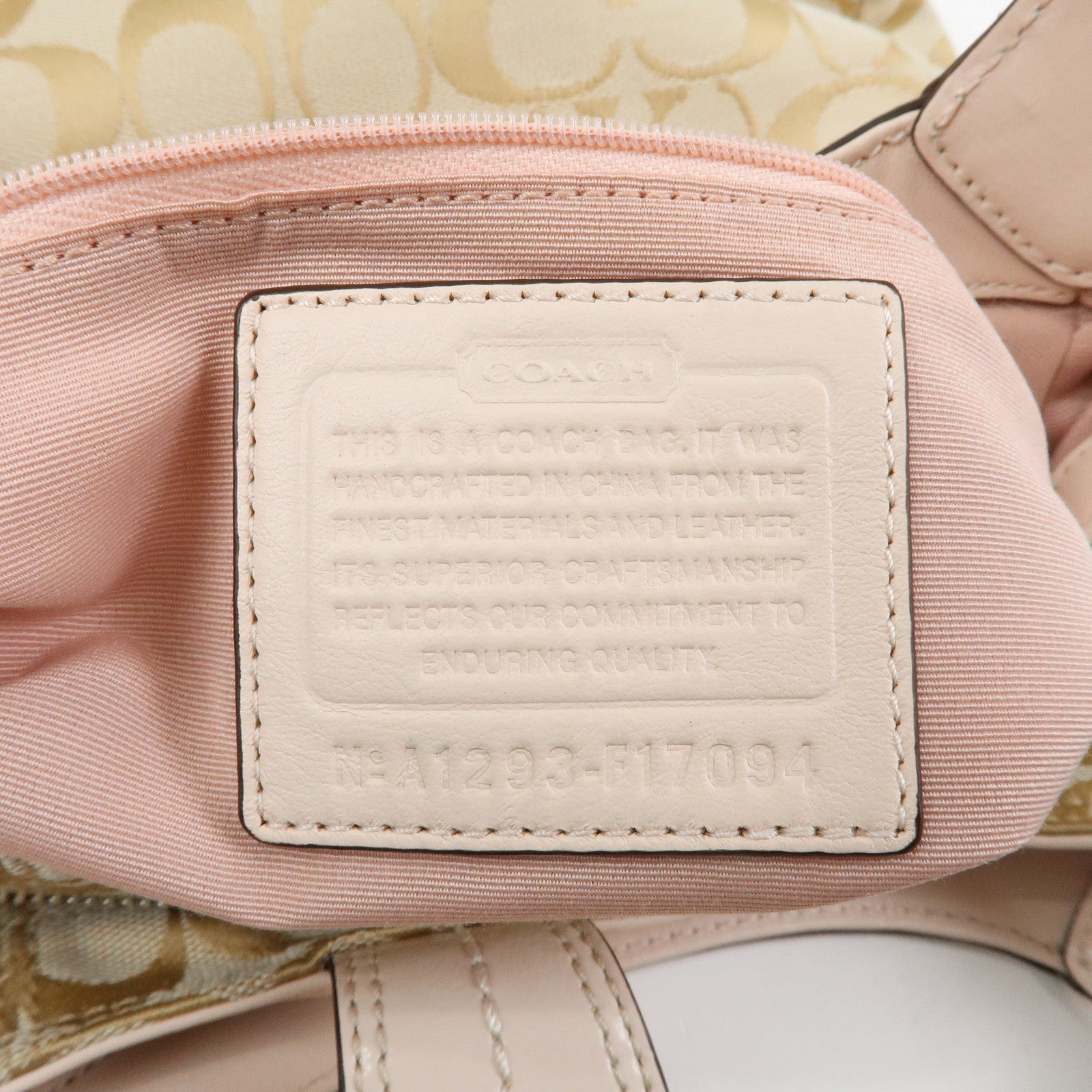 COACH Signature Canvas Patent Leather Hand Bag Beige