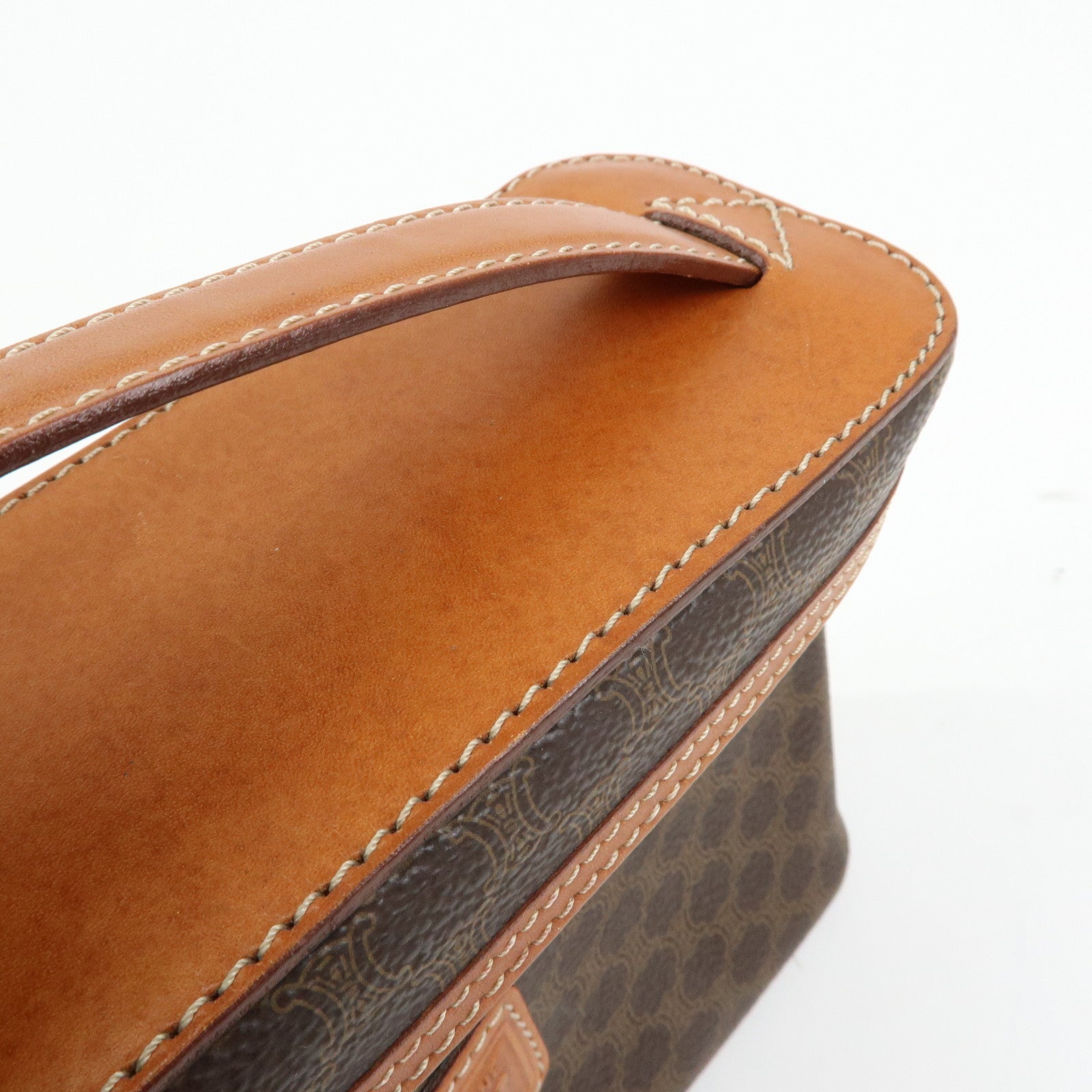CELINE Macadam PVC Leather Hand Bag Vanity Bag Pouch Brown