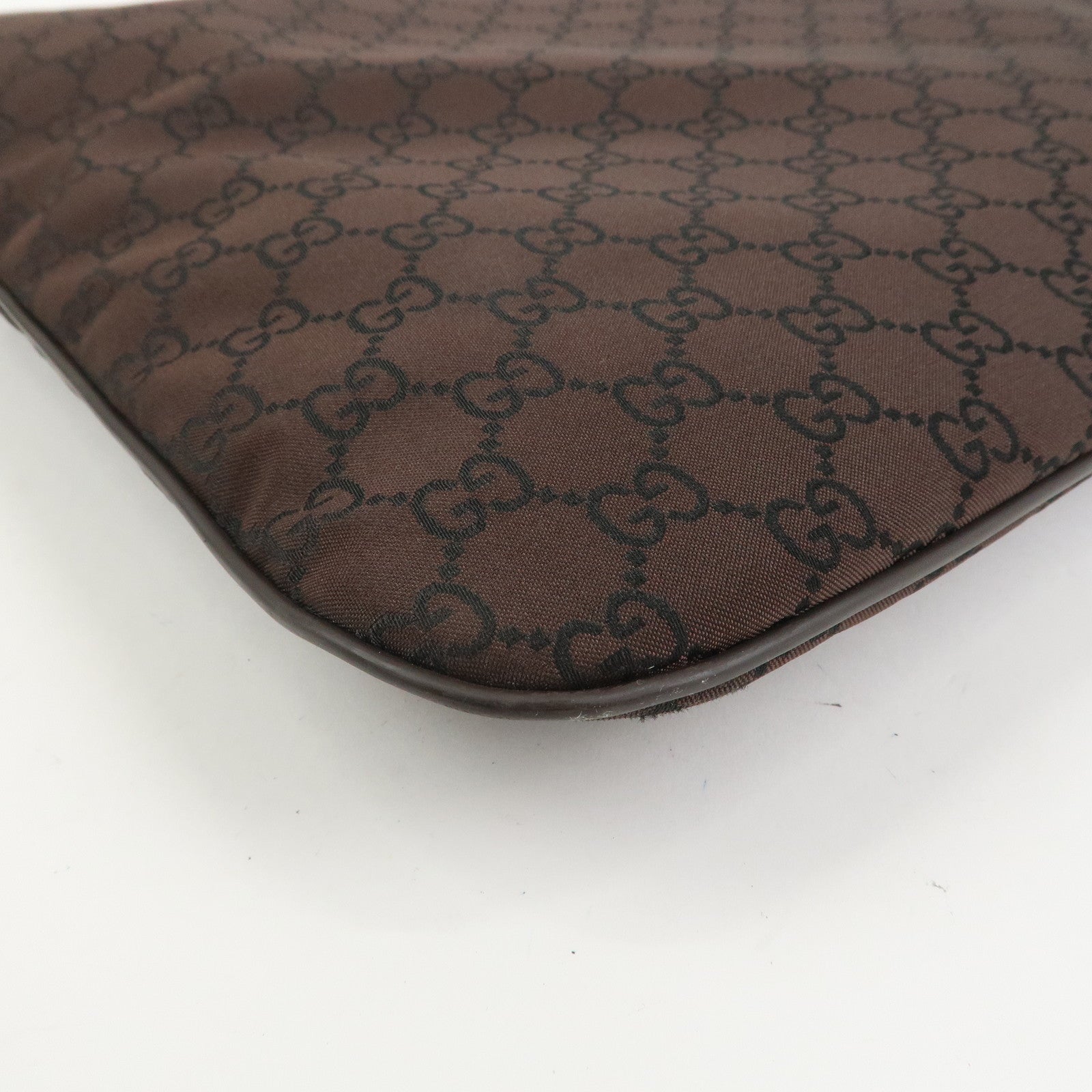 GUCCI GG Nylon Leather Shoulder Bag Crossbody Bag Dark Brown 190628