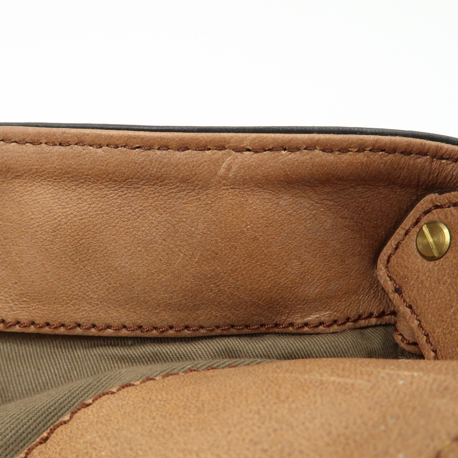 Chloe Leather Canvas Shoulder Bag Crossbody Bag Beige Brown Khaki