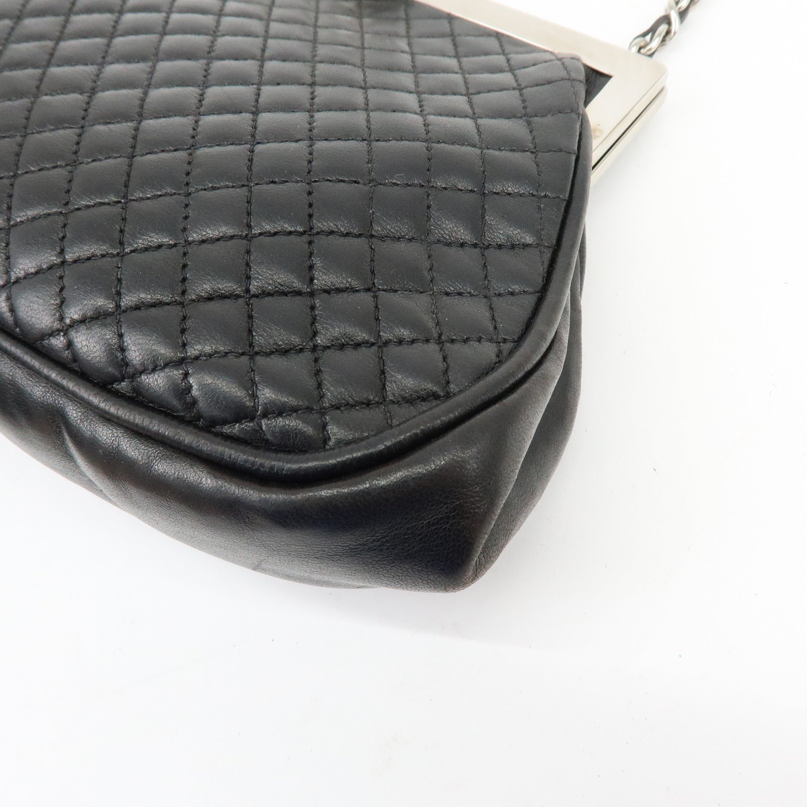 CHANEL Matelasse Lamb Skin Chain Kiss Lock Shoulder Bag Black