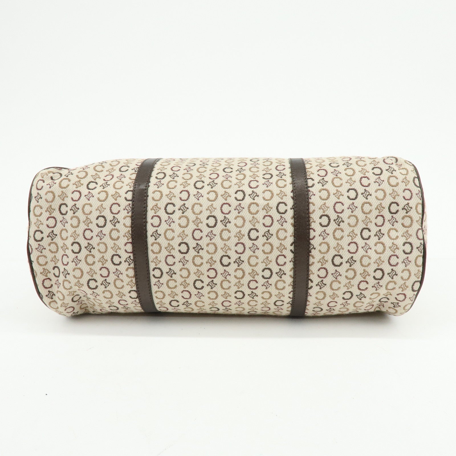 CELINE C Macadam Canvas Leather Hand Bag Boston Bag Beige Brown