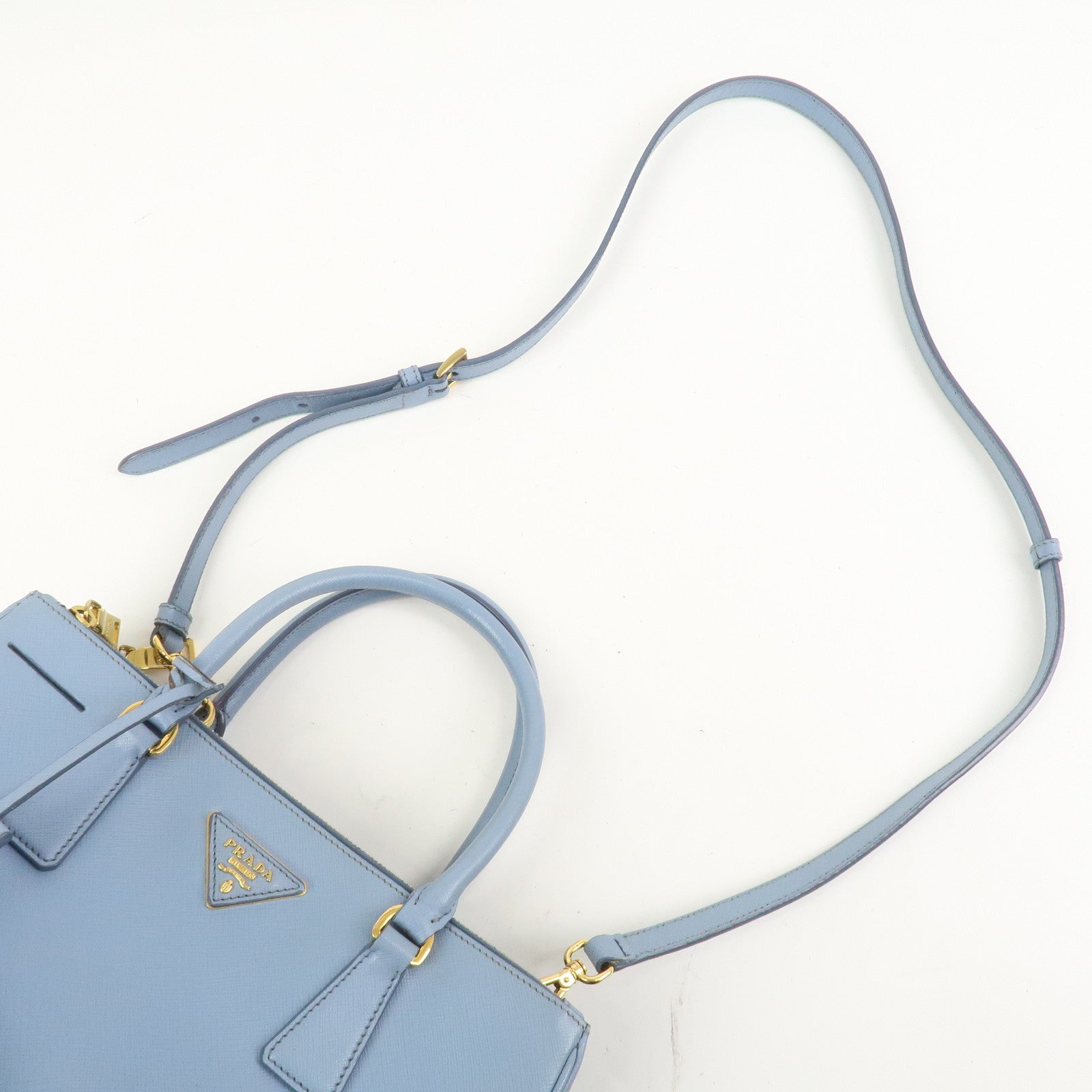 PRADA Triangle Logo Galleria 2Way Bag Shoulder Bag Light Blue BN2863