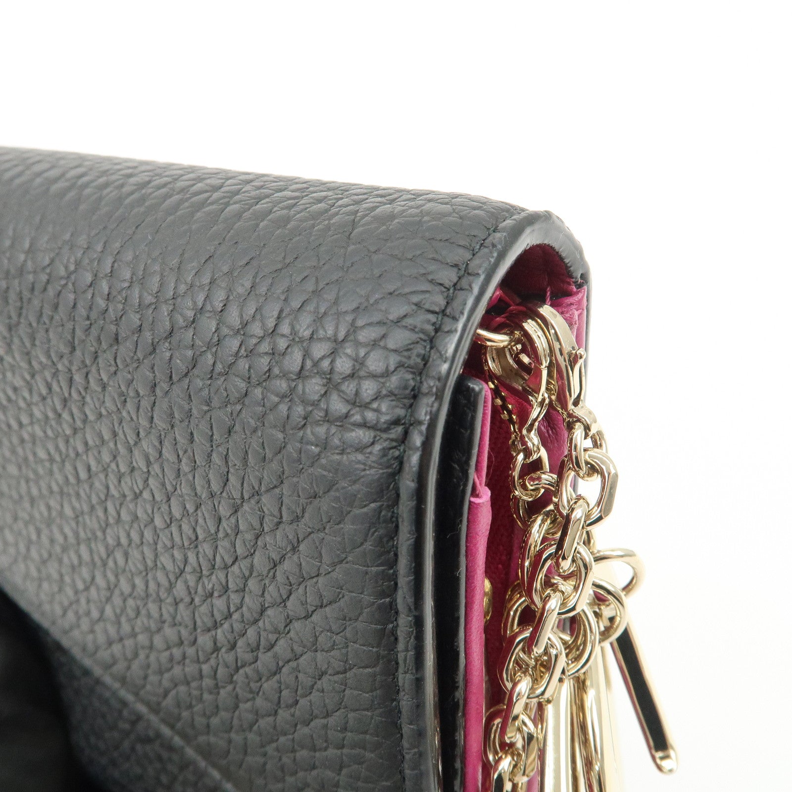 Christian Dior Leather Chain Wallet Hand Bag Black Pink