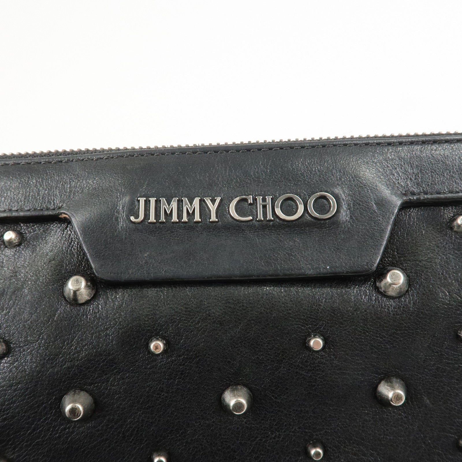 JIMMY CHOO Leather Studs Clutch Bag Black Silver HDW Used