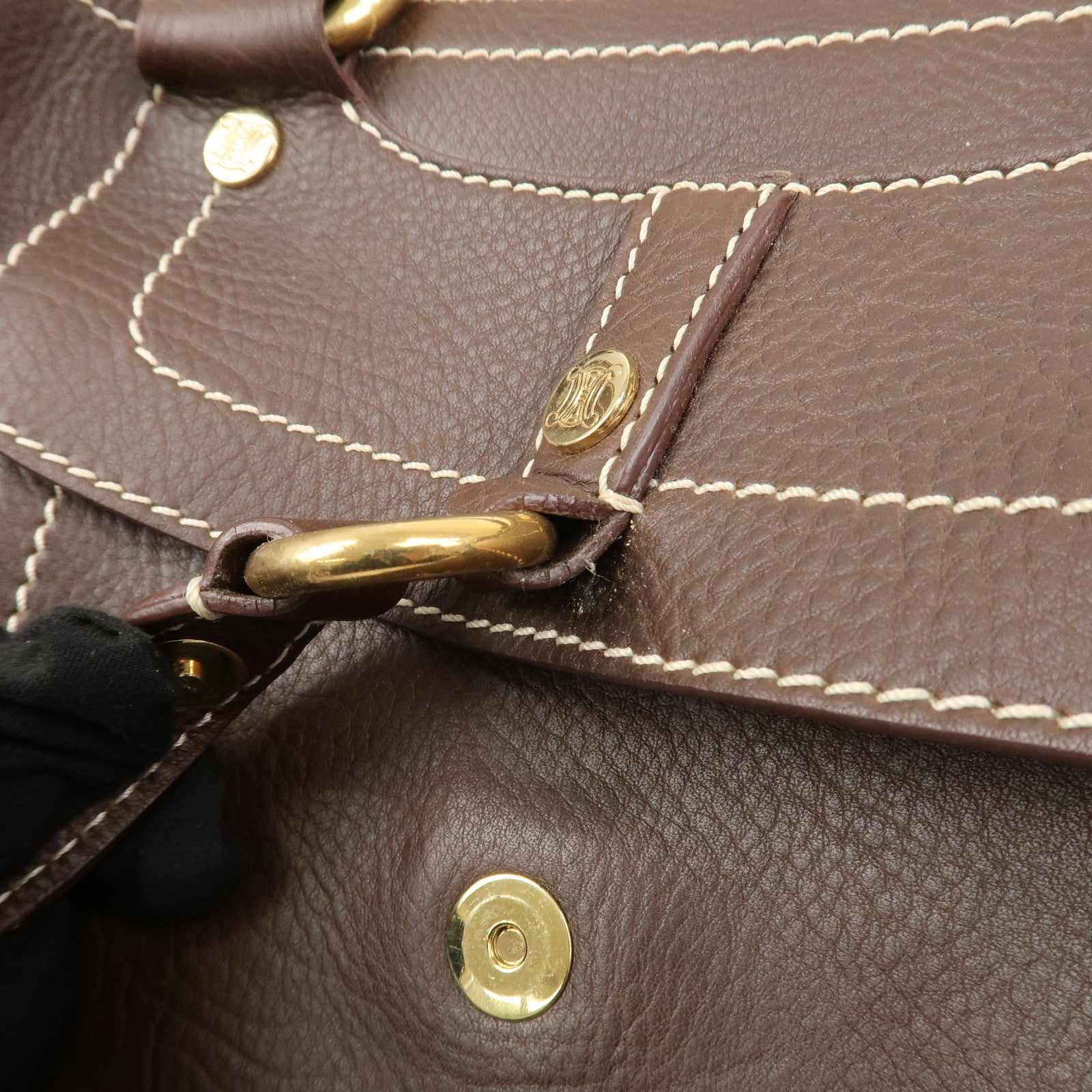 CELINE Leather Boogie Bag Hand Bag Tote Bag Brown Gold HDW