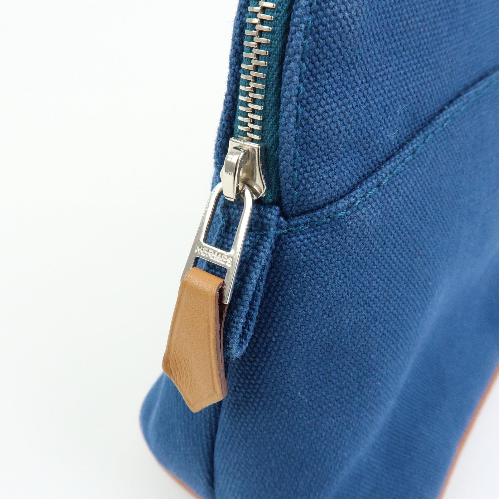 HERMES Bolide MM Cotton Leather Costmetic Pouch Blue